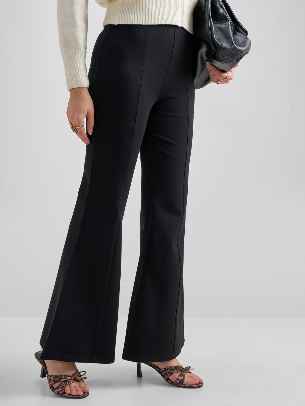 Tokyo Talkies Women Black Solid Bell Bottom Regular Trouser - Black - Image 6