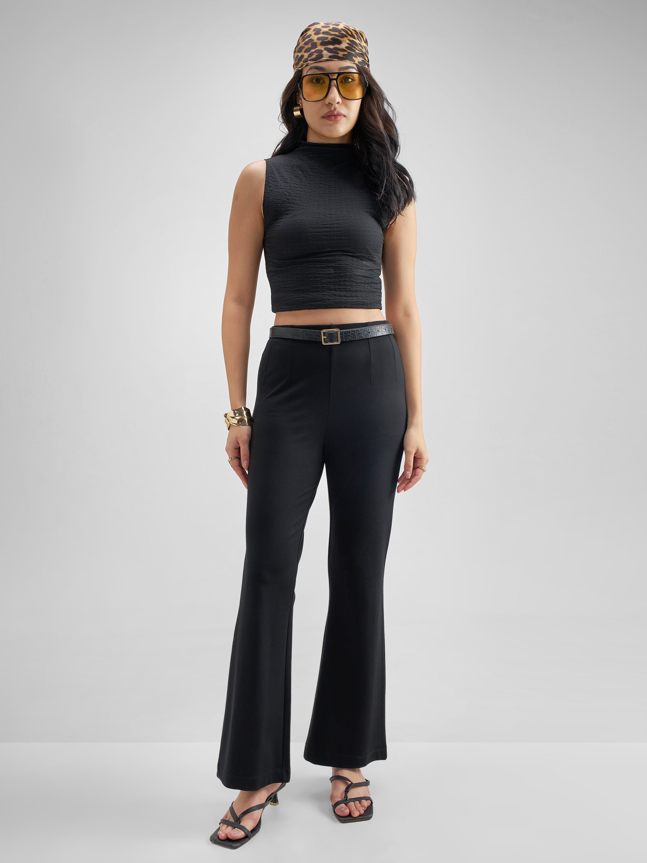 Tokyo Talkies Women Black Solid Bootcut Regular Trouser - Black - Image 2