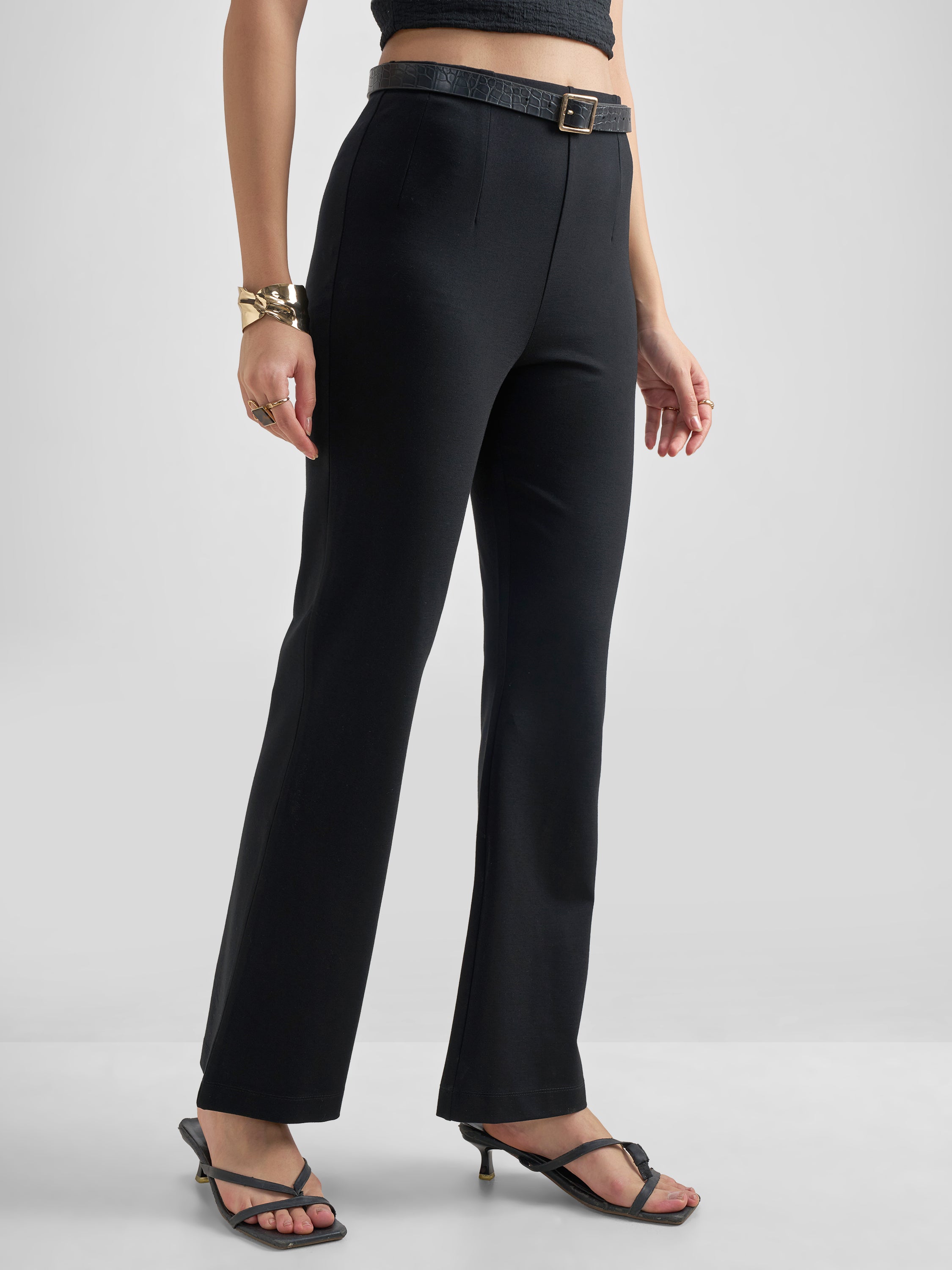 Tokyo Talkies Women Black Solid Bootcut Regular Trouser - Black - Image 6