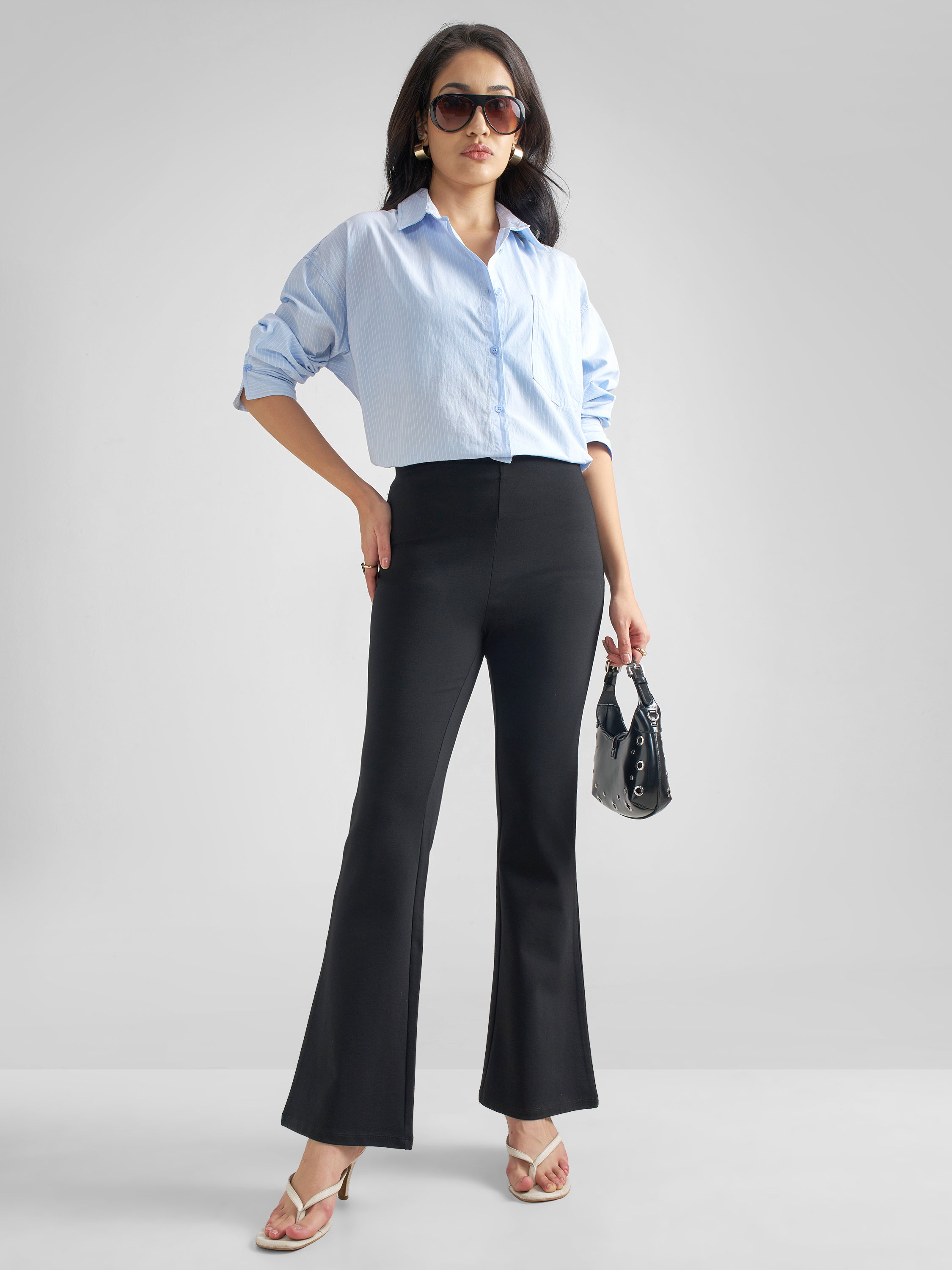Tokyo Talkies Women Black Solid Bootcut Regular Trouser - Black - Image 2