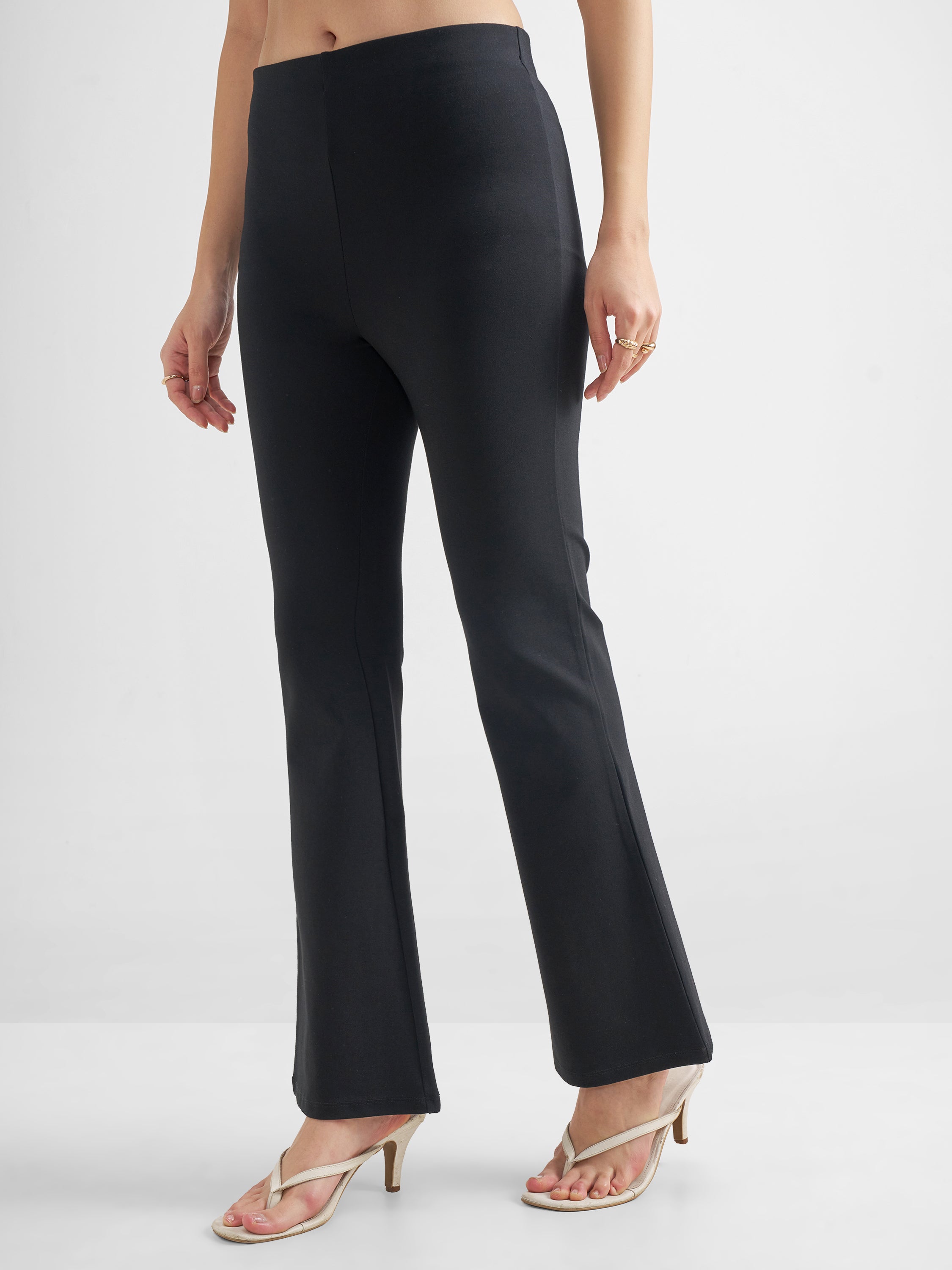 Tokyo Talkies Women Black Solid Bootcut Regular Trouser - Black - Image 4