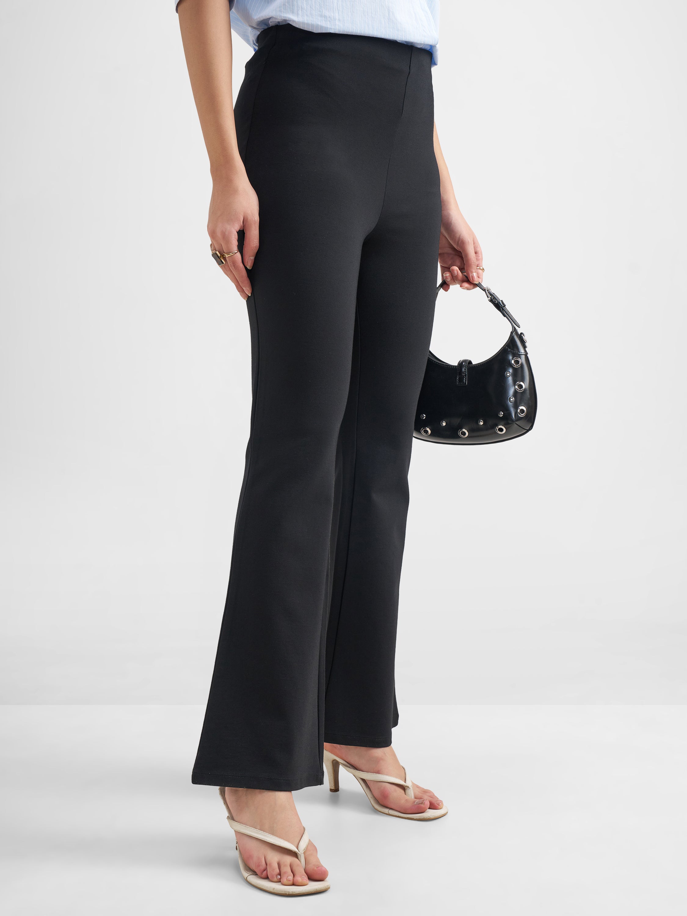 Tokyo Talkies Women Black Solid Bootcut Regular Trouser - Black - Image 6
