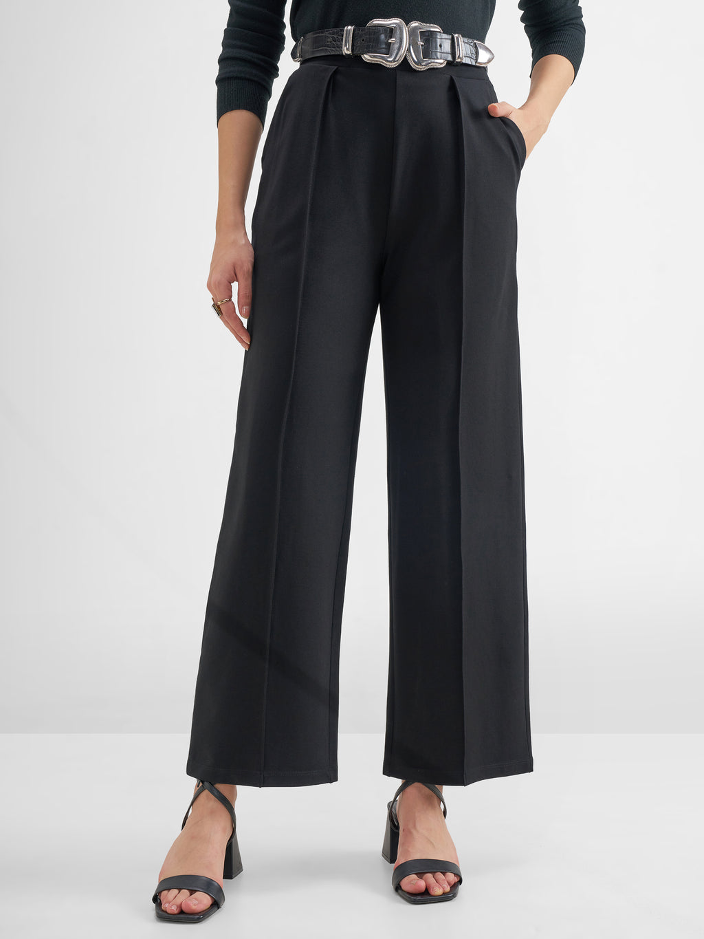 Tokyo Talkies Women Black Solid Straight Fit Regular Trouser - Black - Image 1