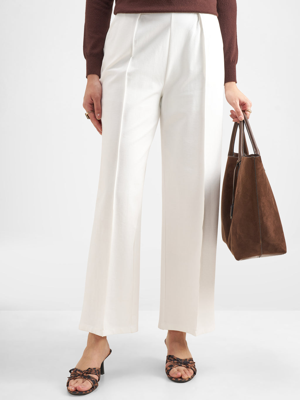 Tokyo Talkies Women White Solid Straight Fit Regular Trouser - White - Image 1