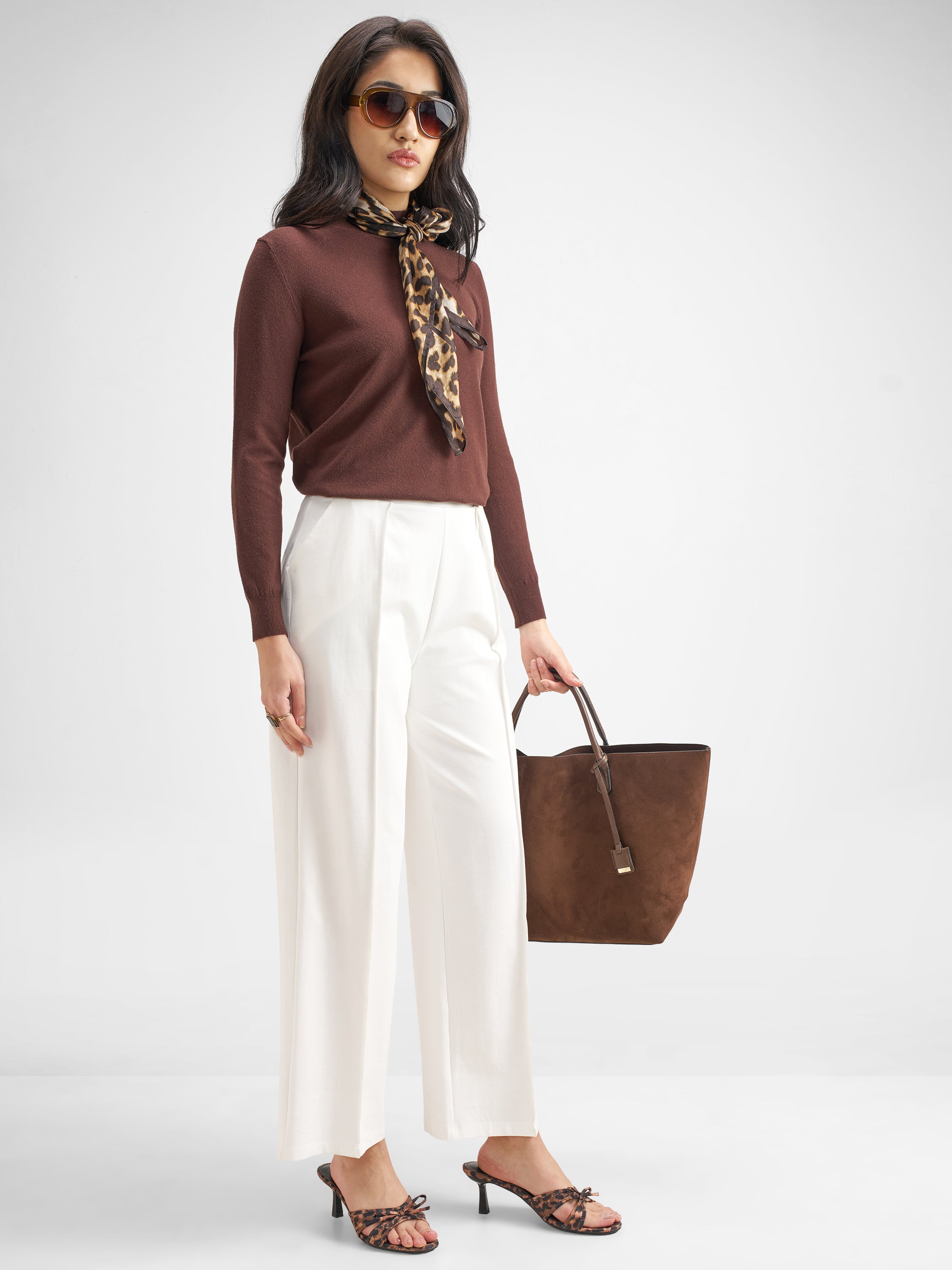Tokyo Talkies Women White Solid Straight Fit Regular Trouser - White - Image 2