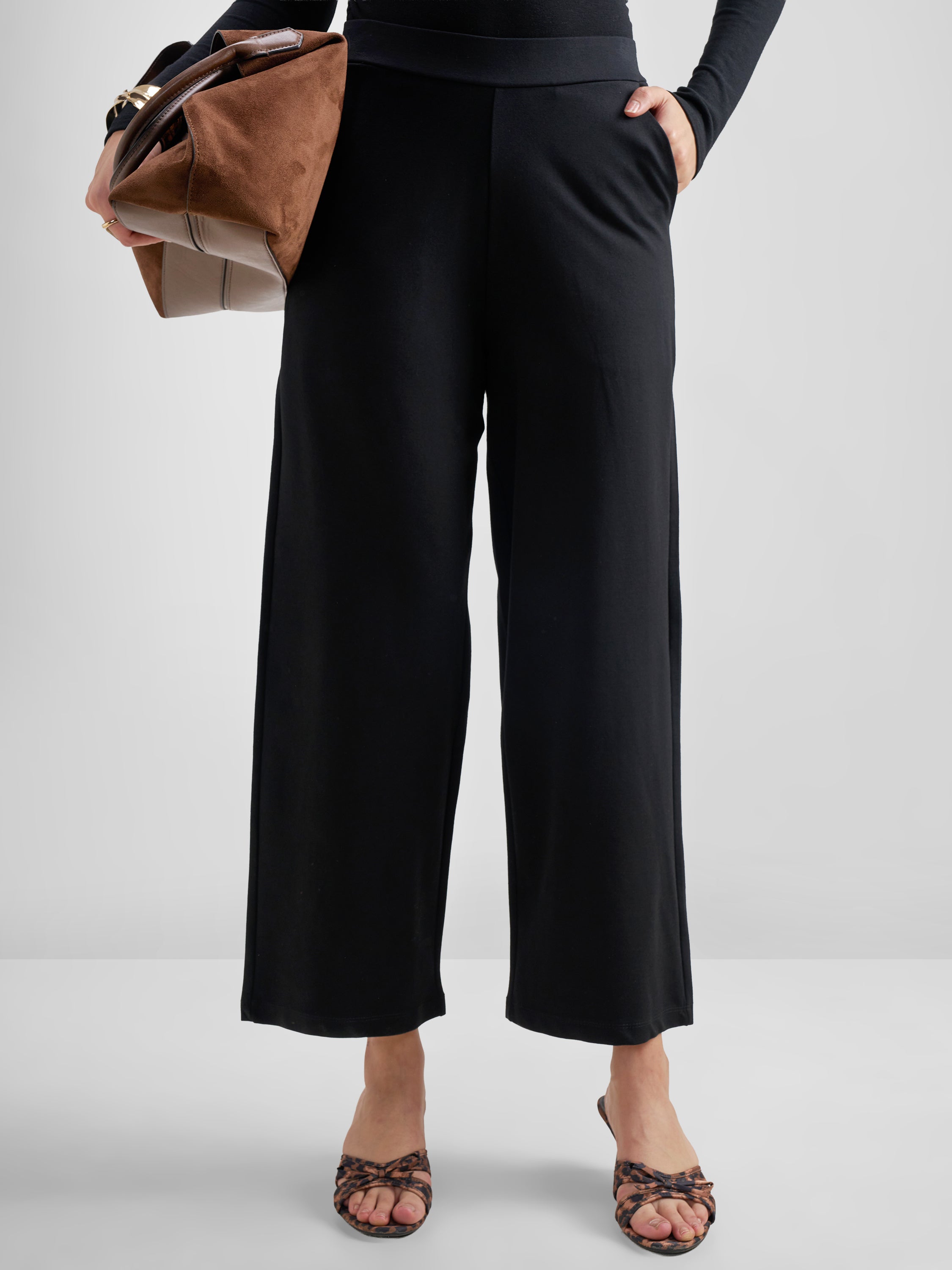 Tokyo Talkies Women Black Solid Wide Leg Regular Trouser - Black - Image 1