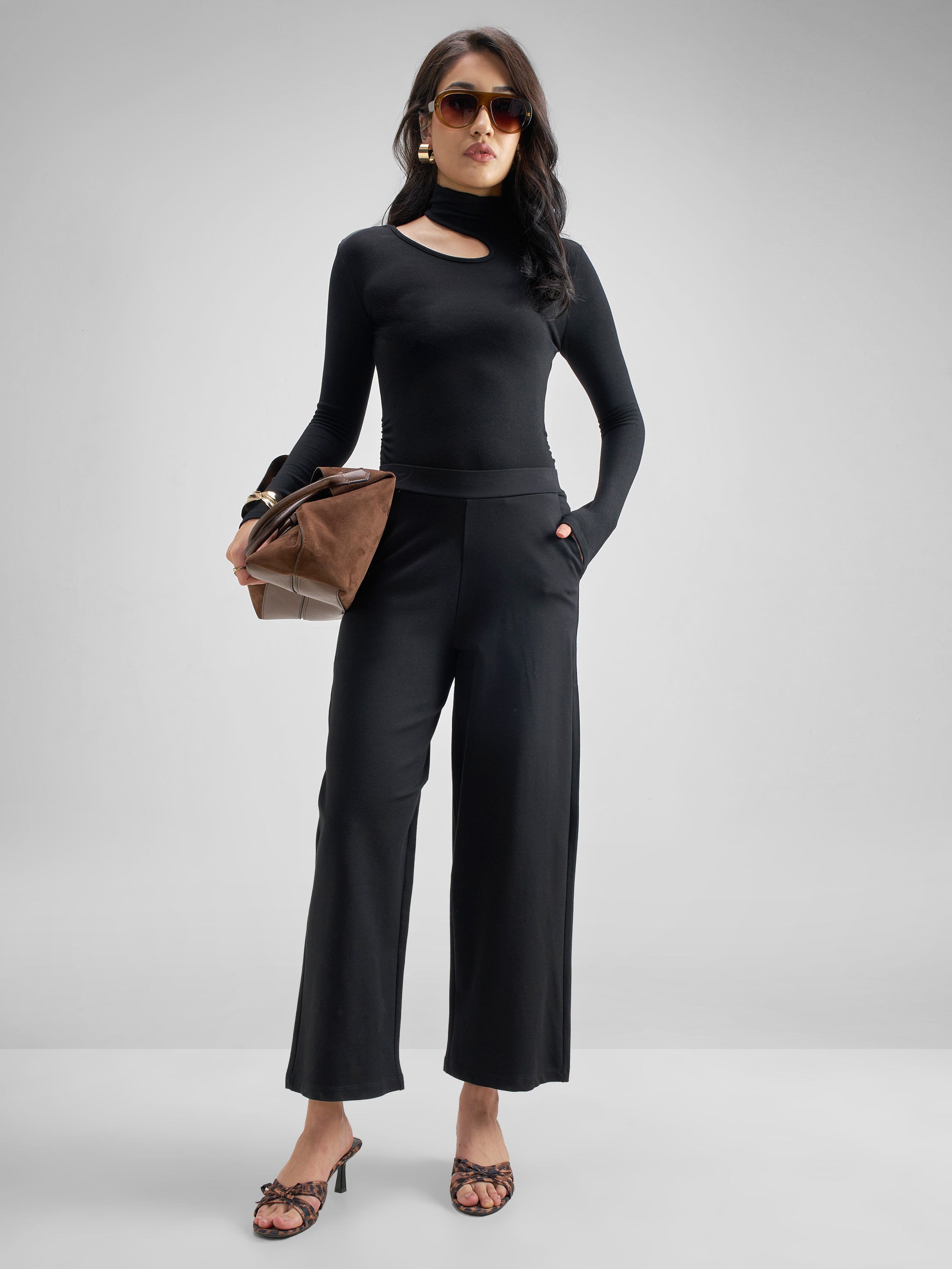 Tokyo Talkies Women Black Solid Wide Leg Regular Trouser - Black - Image 2
