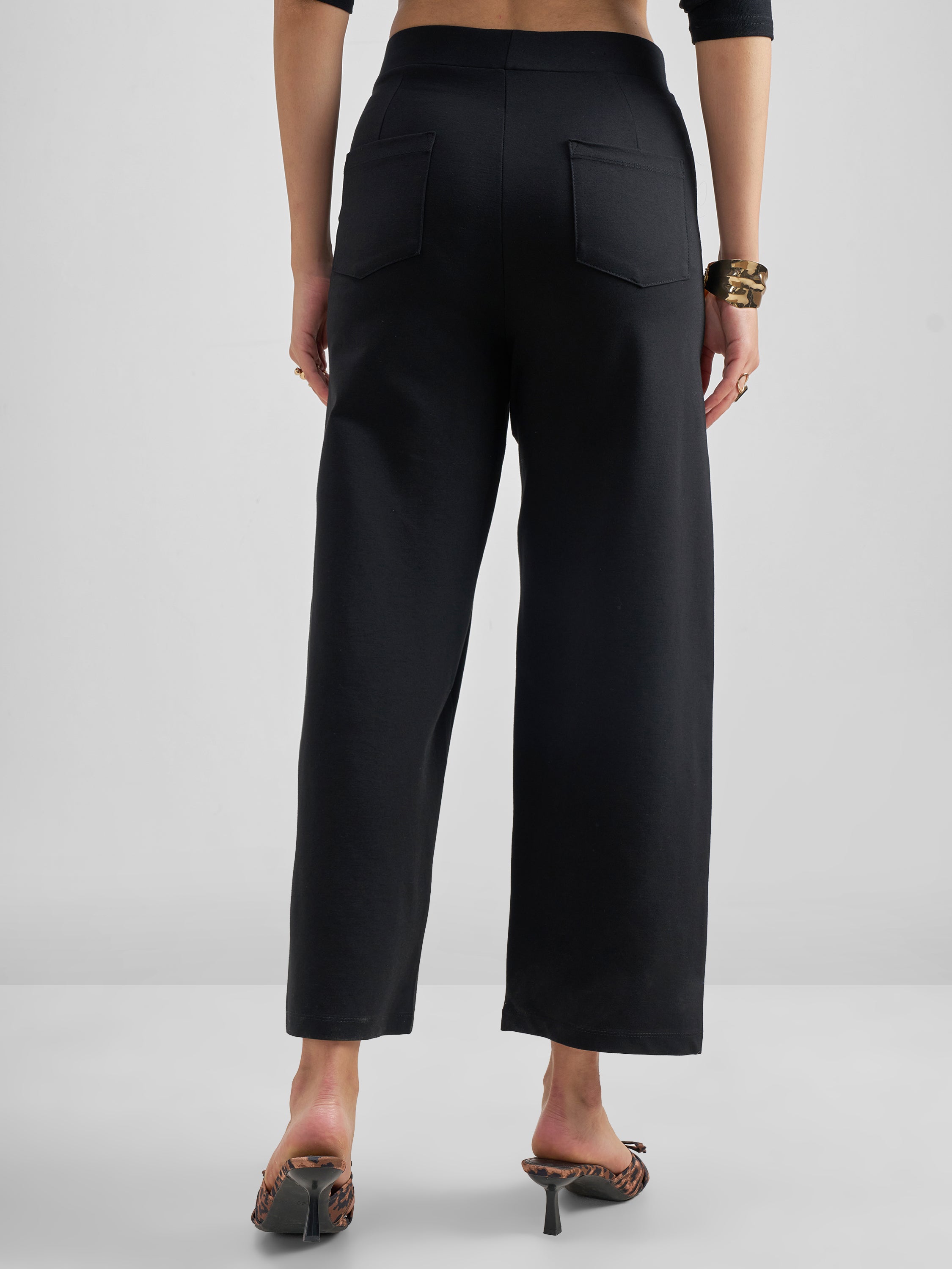 Tokyo Talkies Women Black Solid Wide Leg Regular Trouser - Black - Image 3