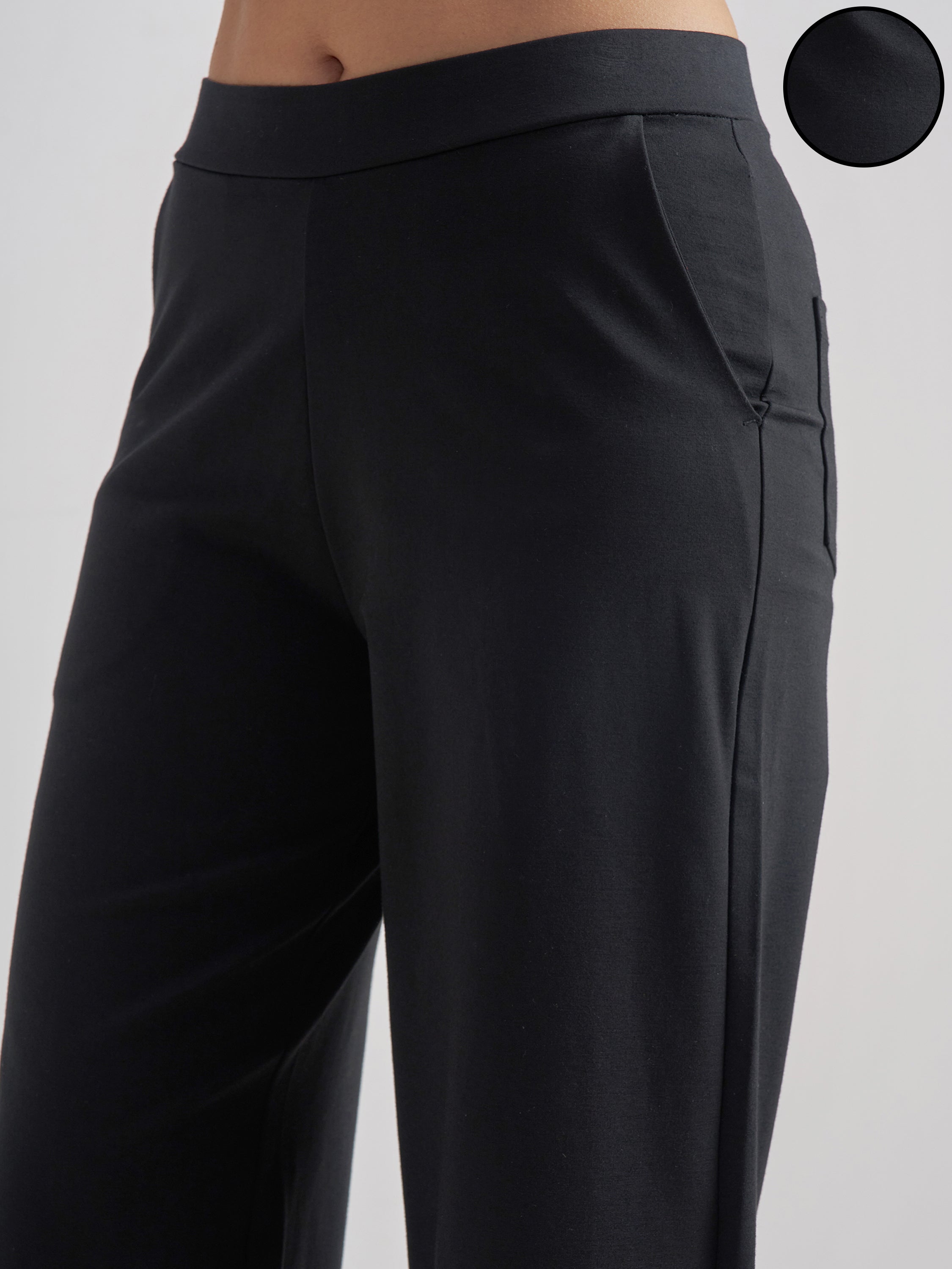 Tokyo Talkies Women Black Solid Wide Leg Regular Trouser - Black - Image 5