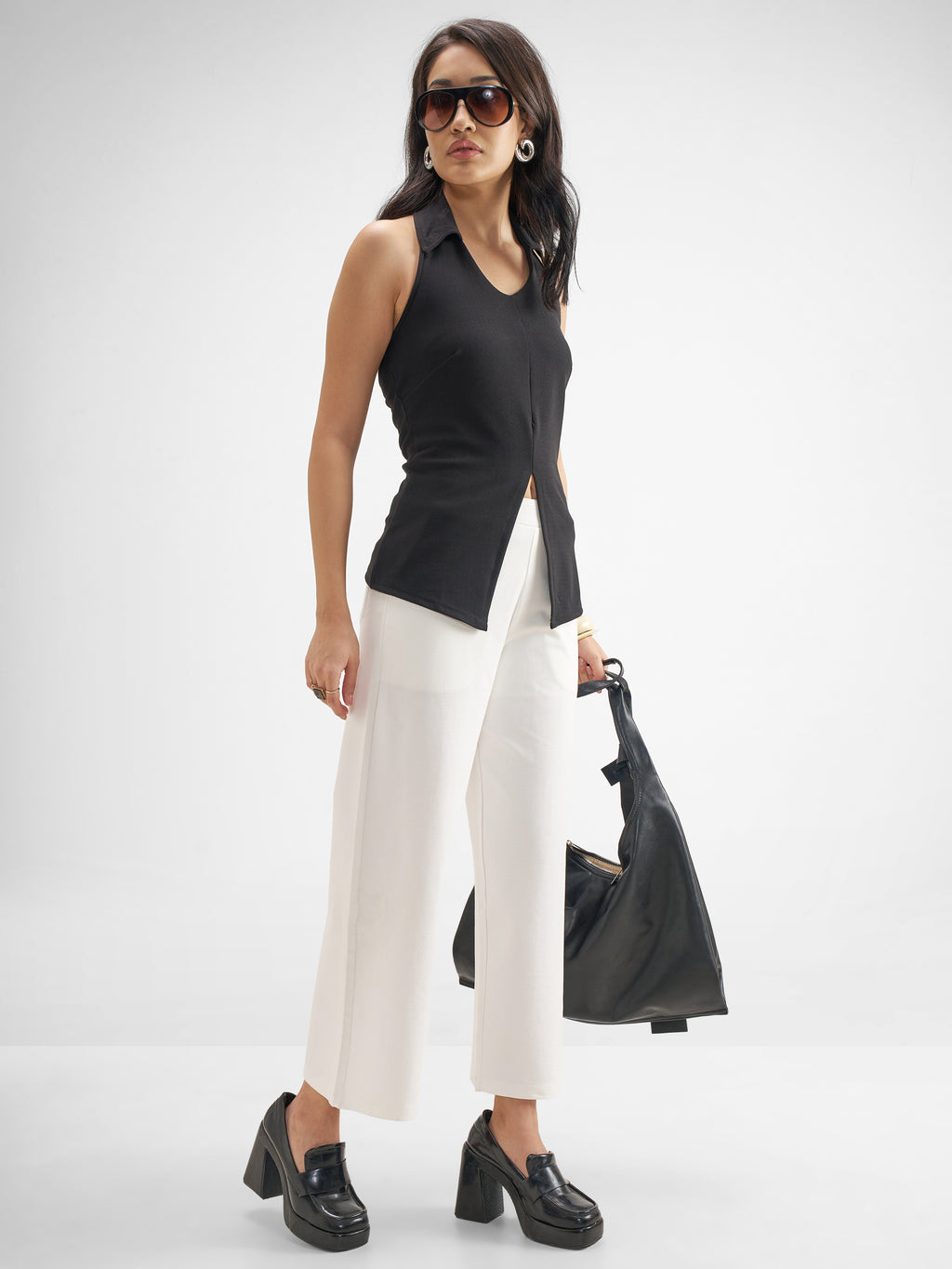 Tokyo Talkies Women White Solid Wide Leg Regular Trouser - White - Image 2