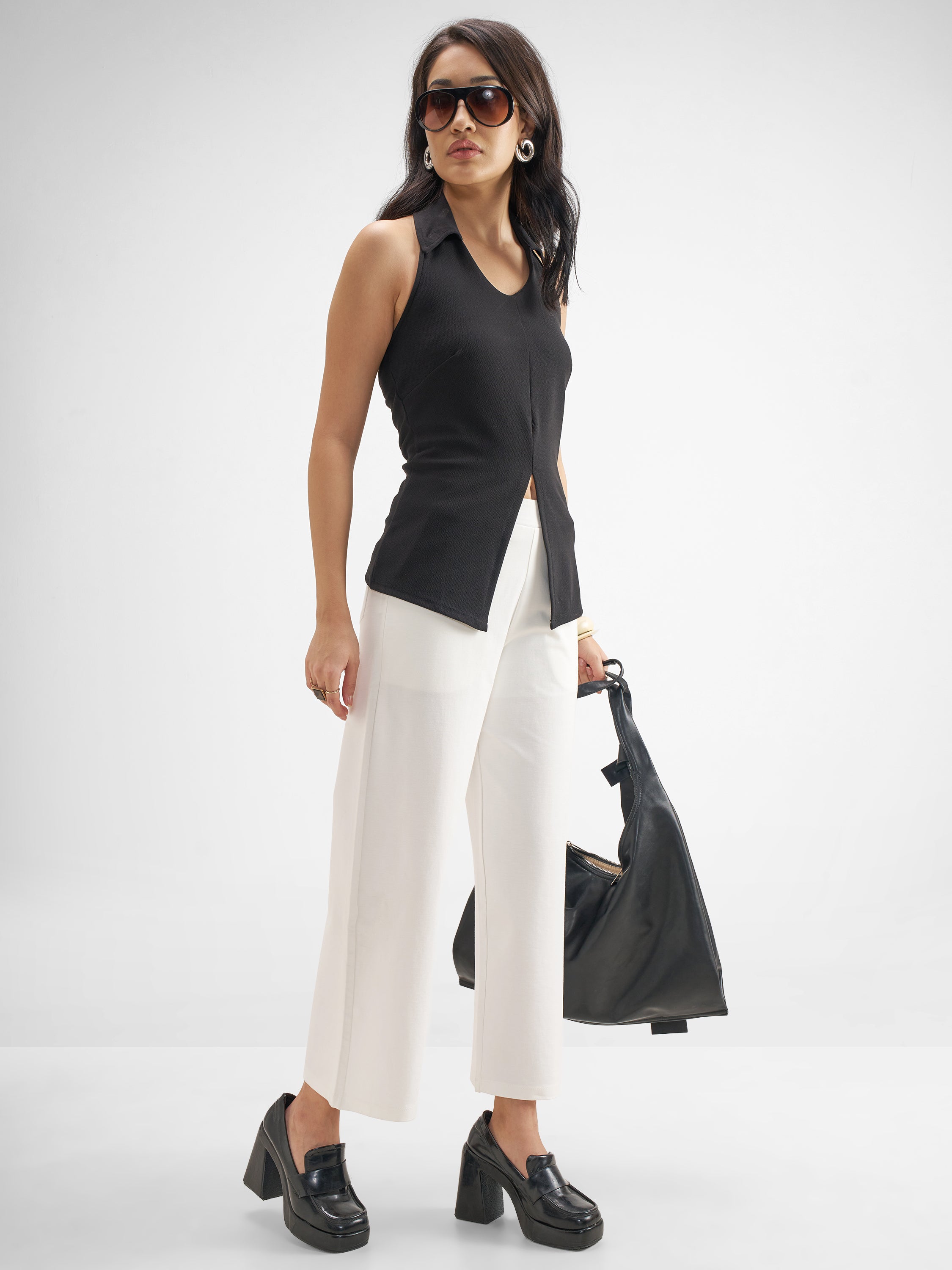 Tokyo Talkies Women White Solid Wide Leg Regular Trouser - White - Image 2