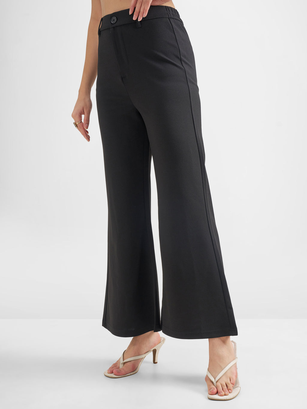 Tokyo Talkies Women Black Solid Bootcut Regular Trouser - Black - Image 4