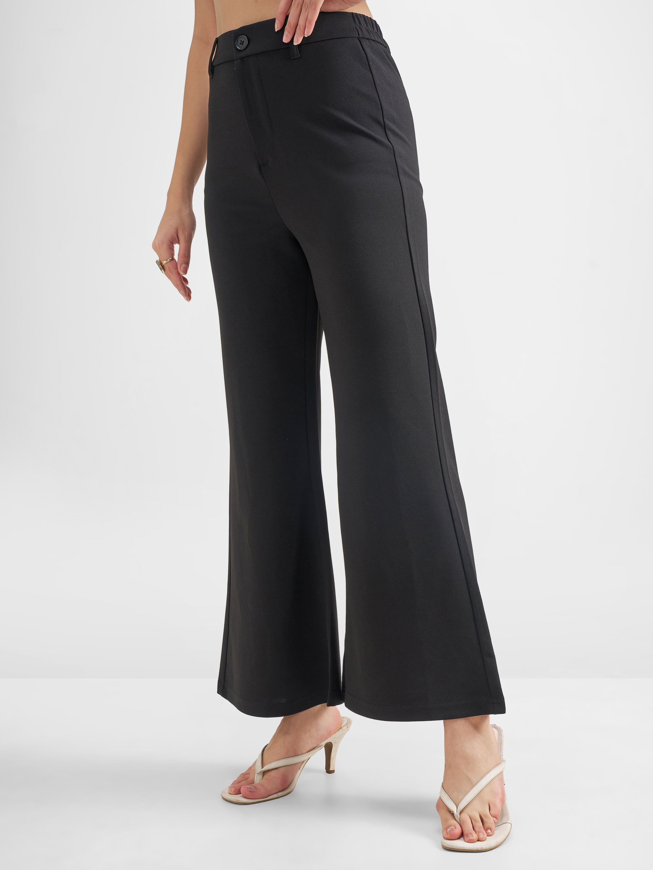 Tokyo Talkies Women Black Solid Bootcut Regular Trouser - Black - Image 4