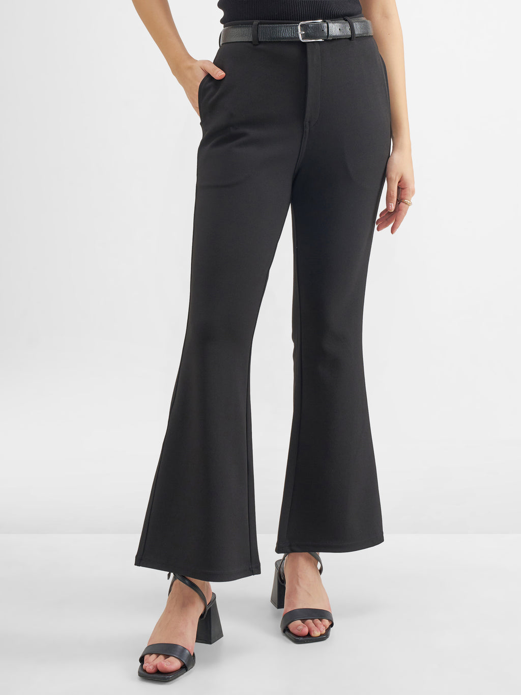 Tokyo Talkies Women Black Solid Bootcut Regular Trouser - Black - Image 1