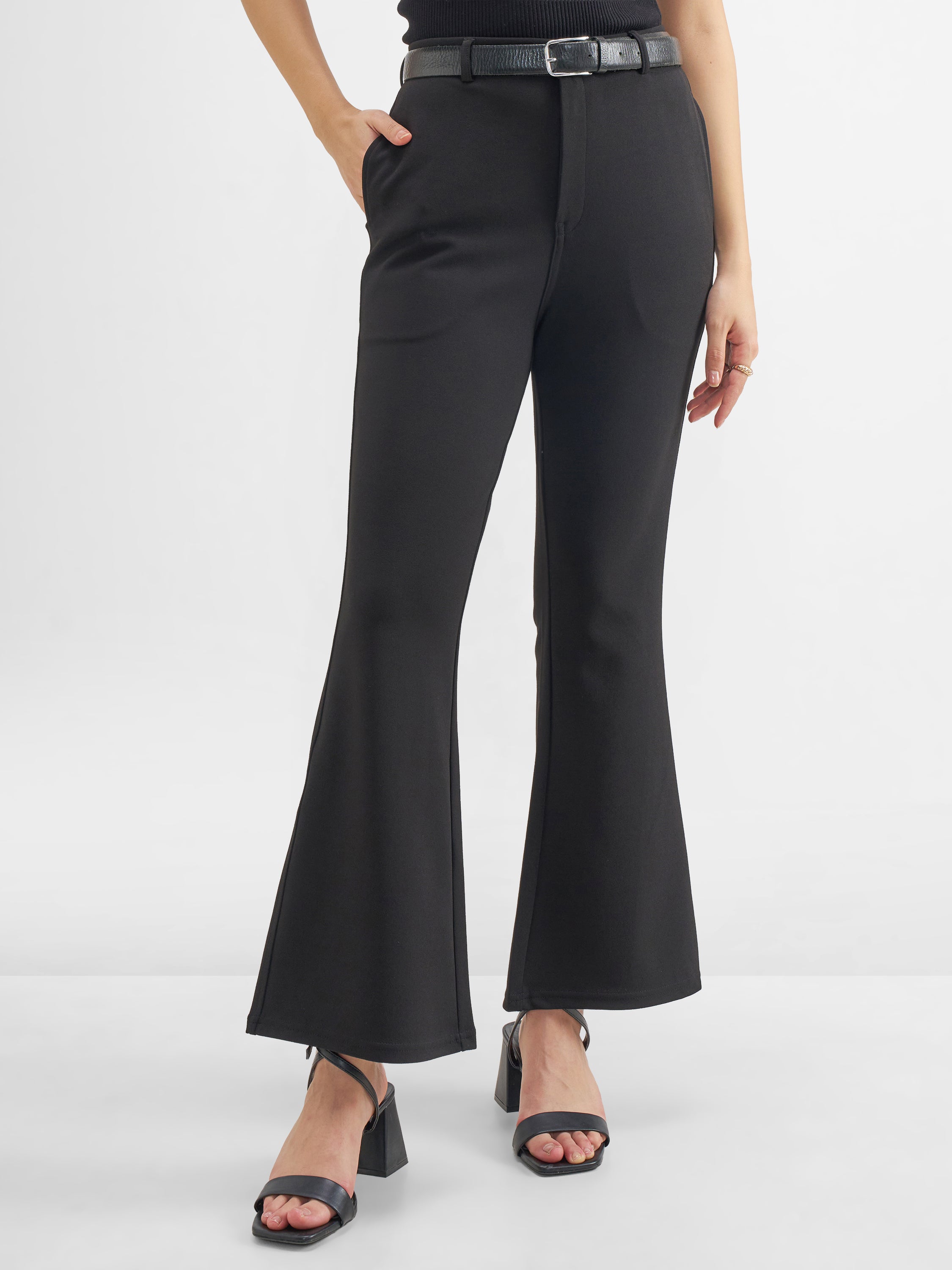 Tokyo Talkies Women Black Solid Bootcut Regular Trouser - Black - Image 1
