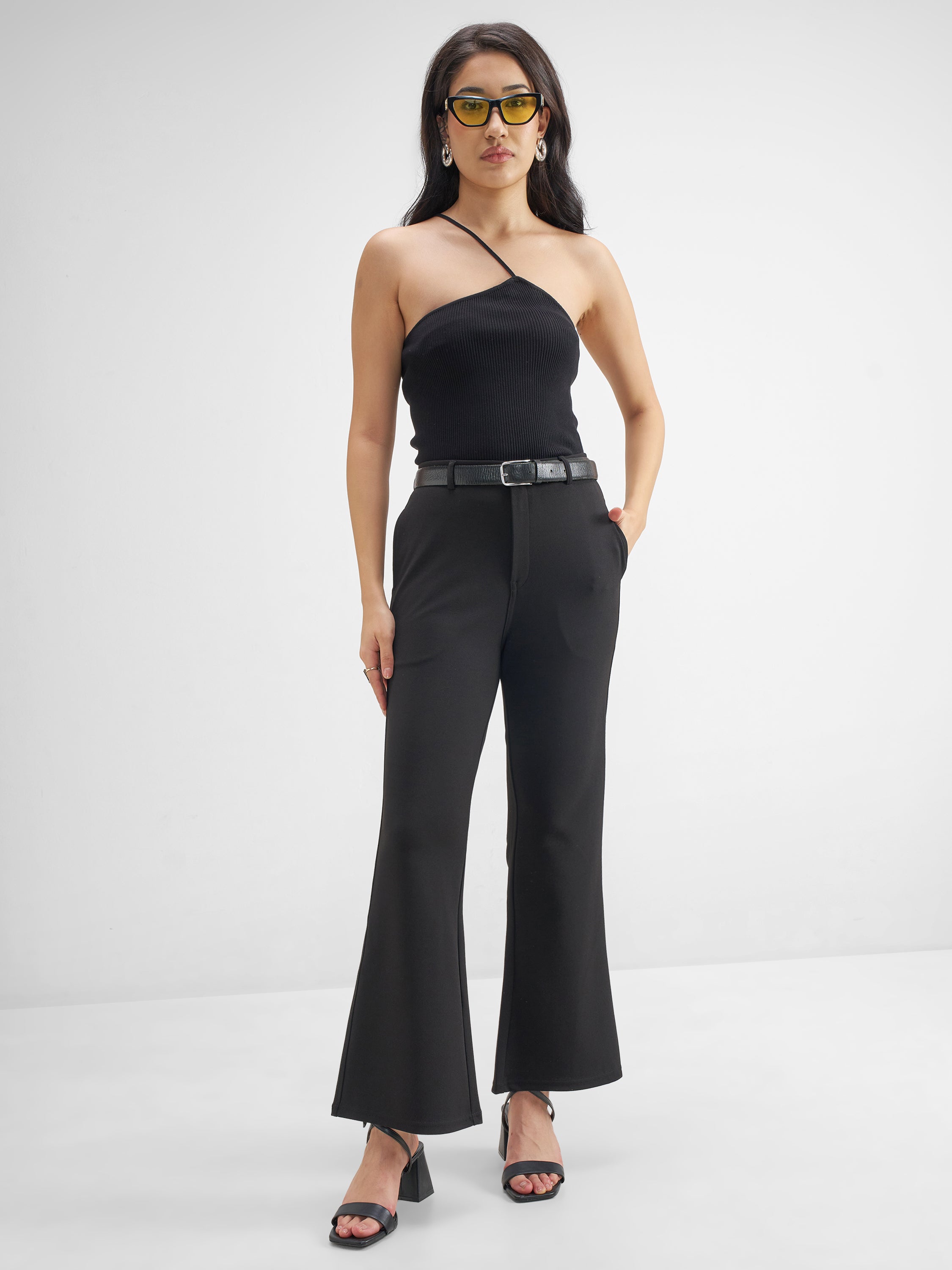 Tokyo Talkies Women Black Solid Bootcut Regular Trouser - Black - Image 2