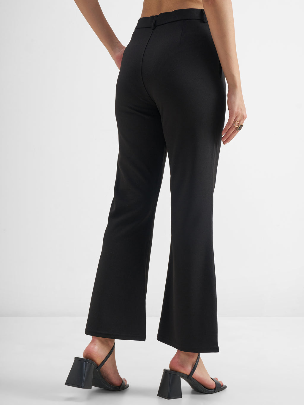 Tokyo Talkies Women Black Solid Bootcut Regular Trouser - Black - Image 3