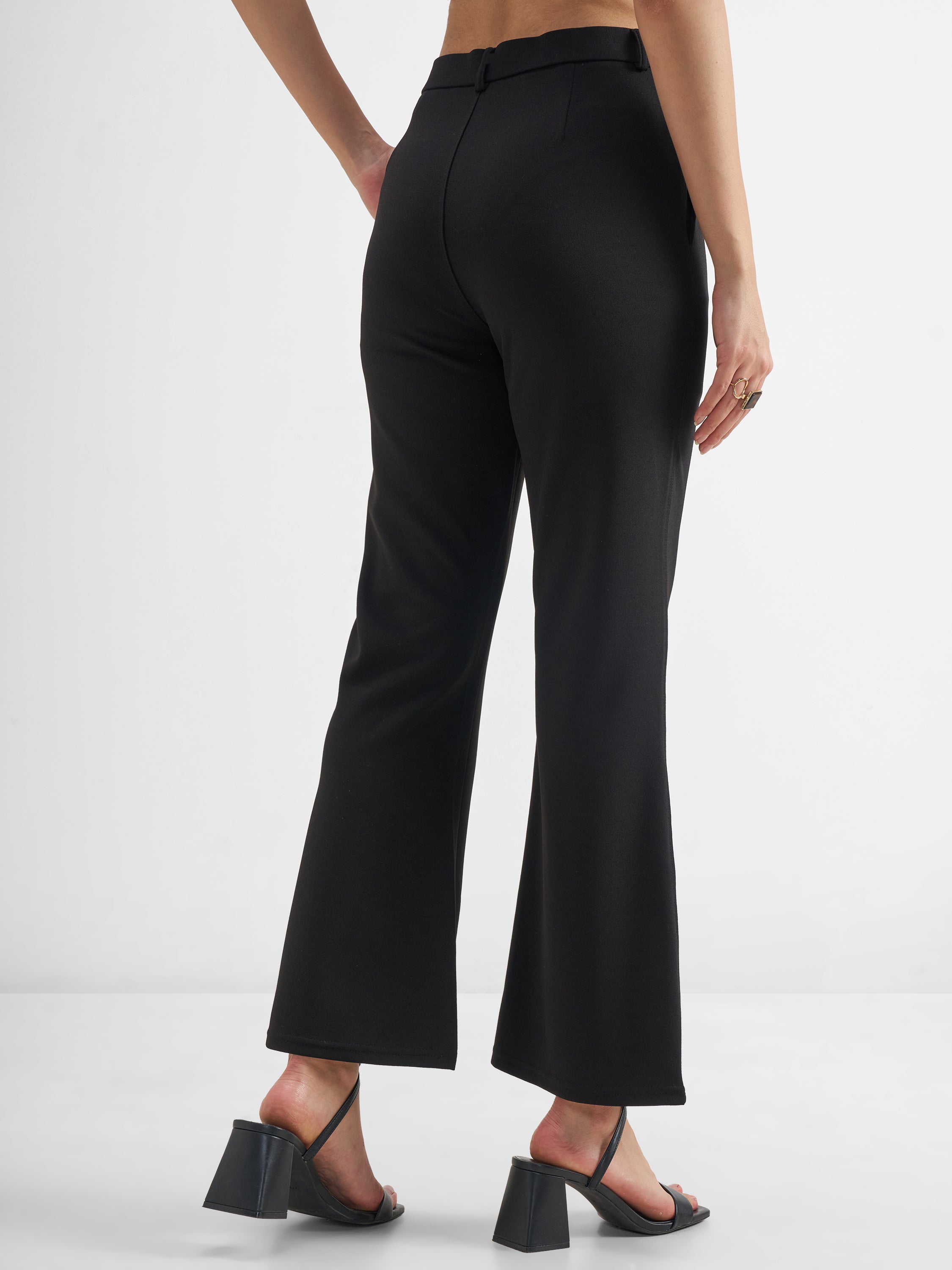Tokyo Talkies Women Black Solid Bootcut Regular Trouser - Black - Image 3