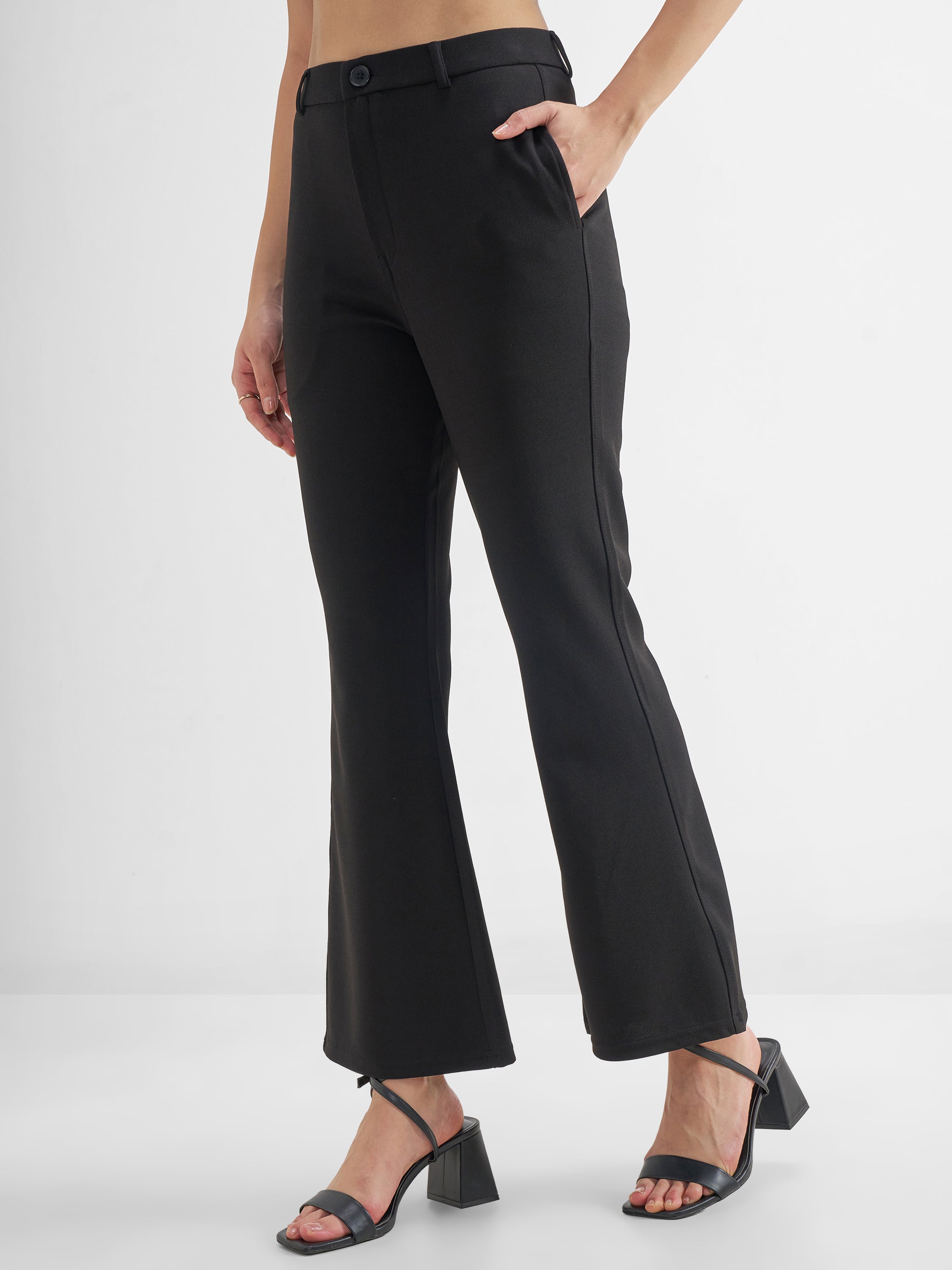 Tokyo Talkies Women Black Solid Bootcut Regular Trouser - Black - Image 4