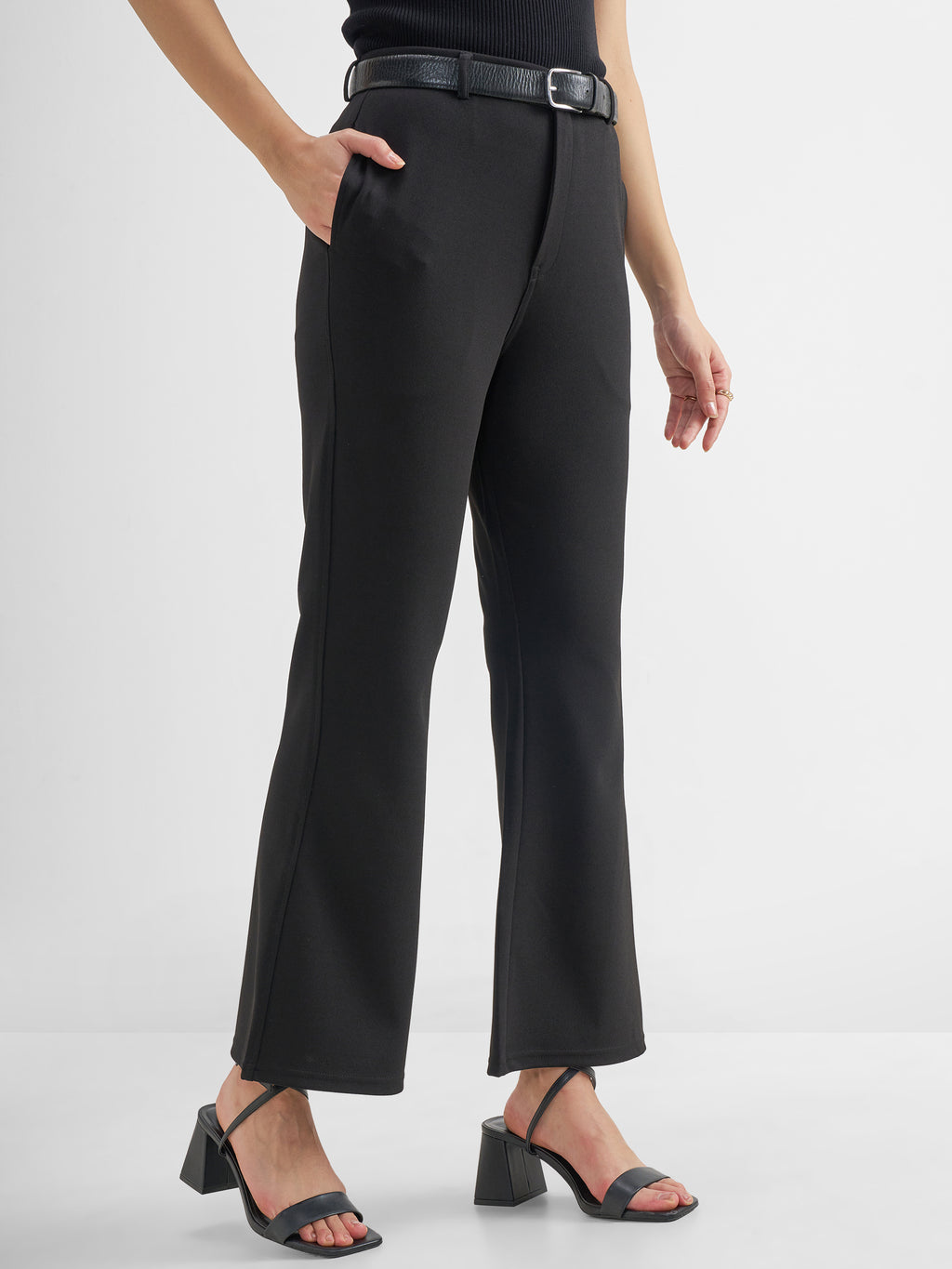 Tokyo Talkies Women Black Solid Bootcut Regular Trouser - Black - Image 6