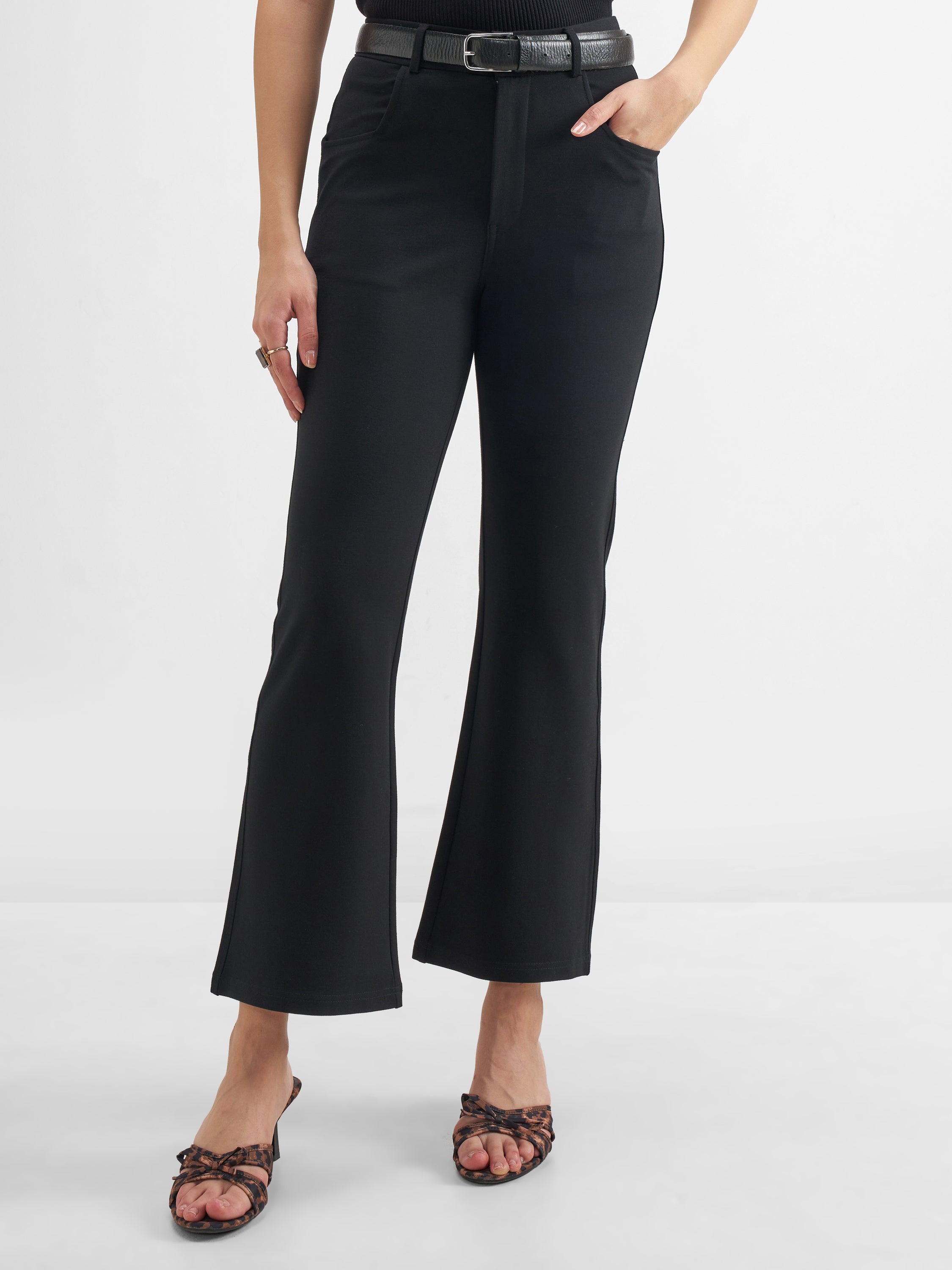 Tokyo Talkies Women Black Solid Bootcut Regular Trouser - Black - Image 1