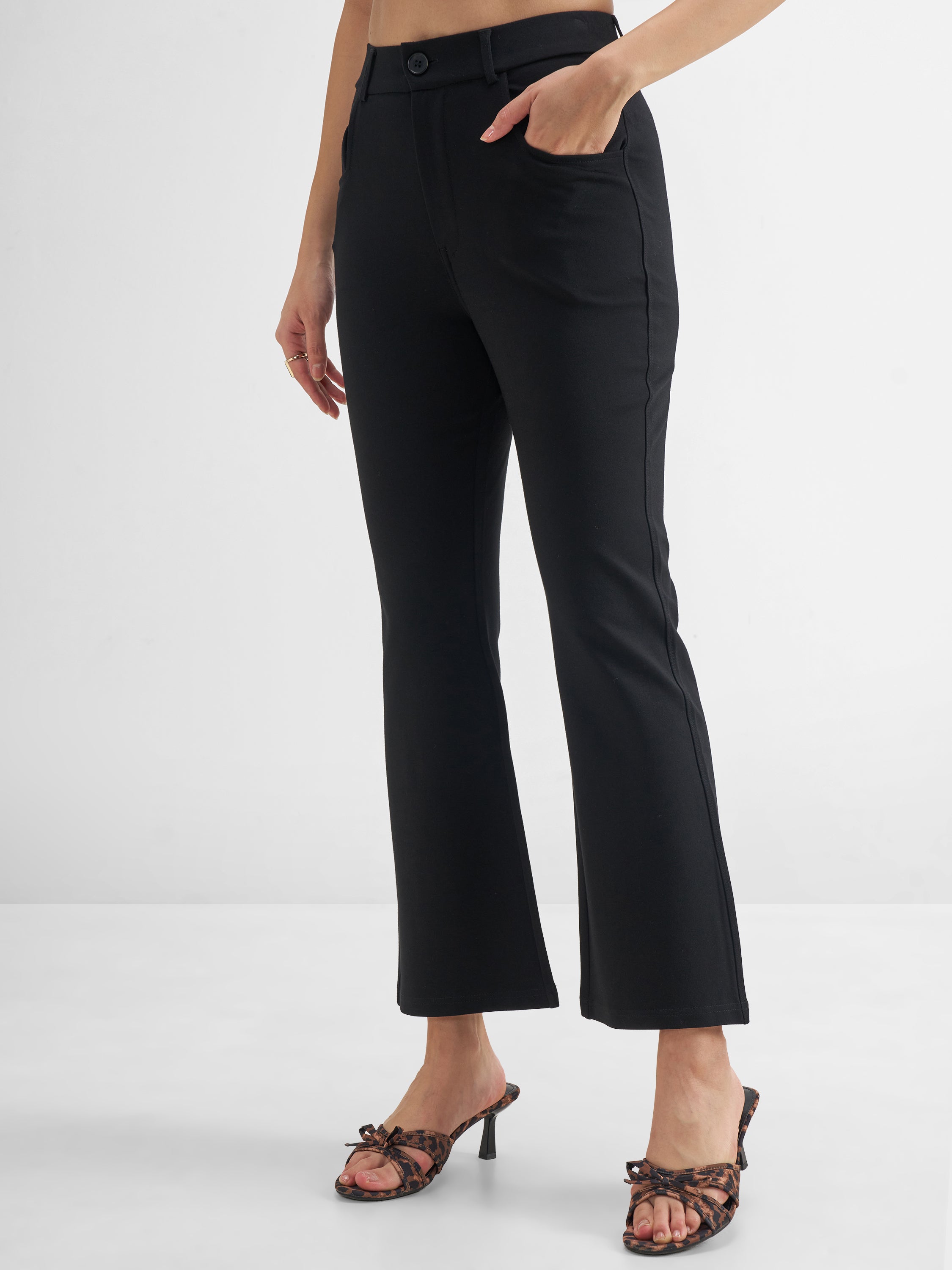 Tokyo Talkies Women Black Solid Bootcut Regular Trouser - Black - Image 4