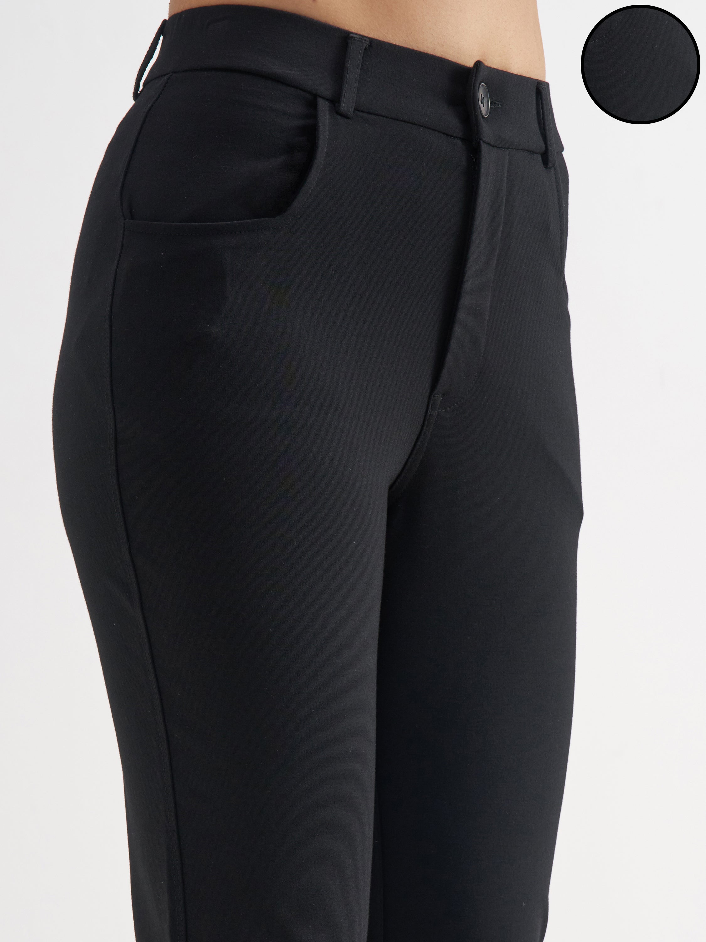 Tokyo Talkies Women Black Solid Bootcut Regular Trouser - Black - Image 5