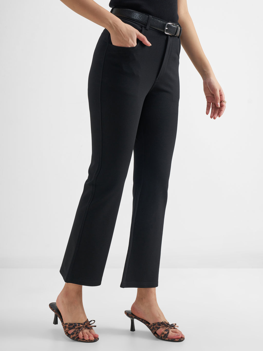 Tokyo Talkies Women Black Solid Bootcut Regular Trouser - Black - Image 6