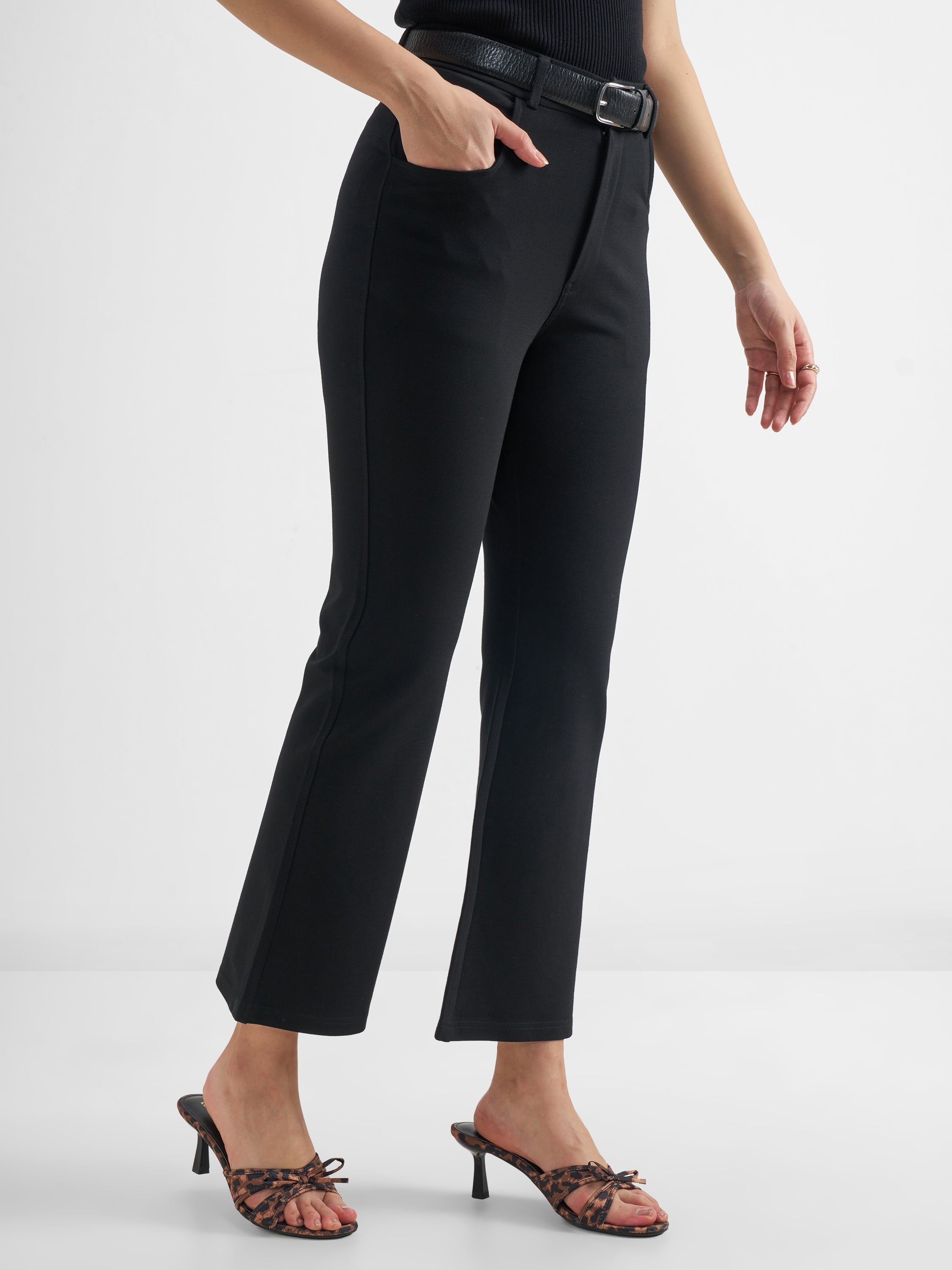Tokyo Talkies Women Black Solid Bootcut Regular Trouser - Black - Image 6