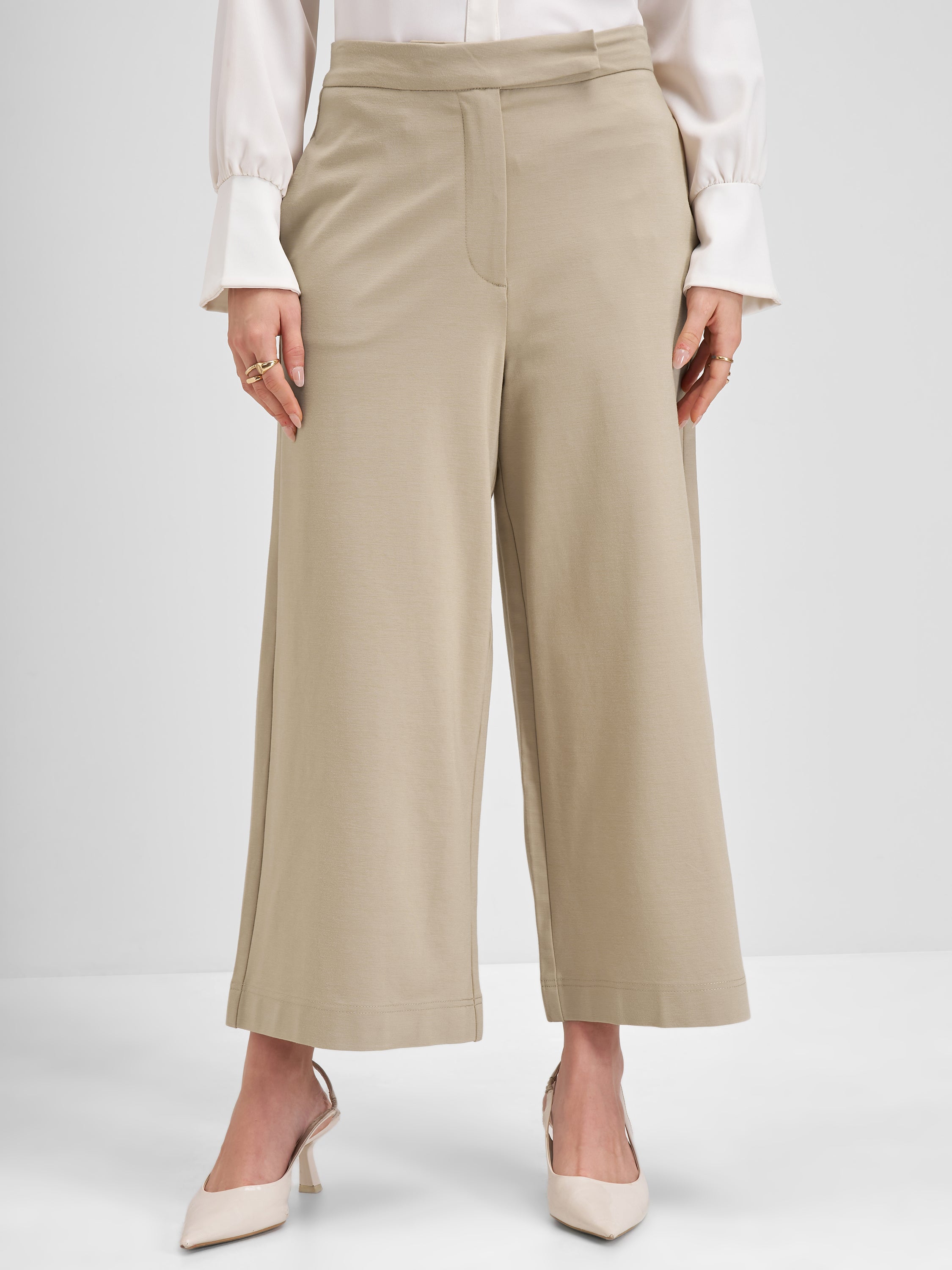 Tokyo Talkies Women Beige Solid Loose Fit Regular Trouser