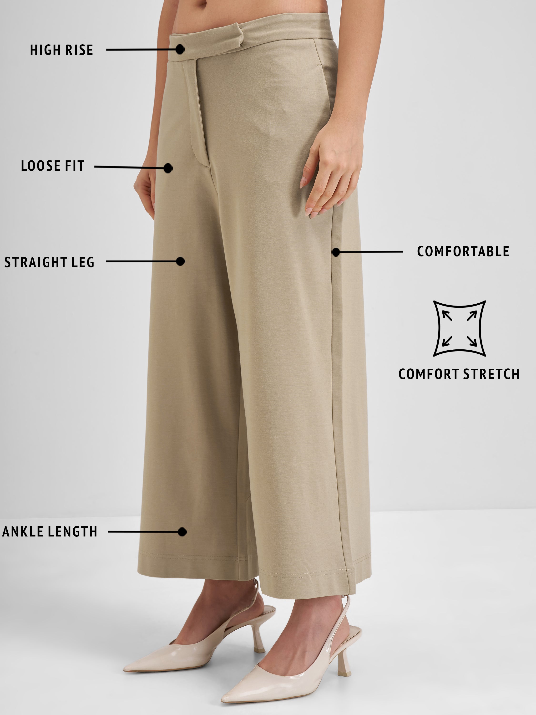 Tokyo Talkies Women Beige Solid Loose Fit Regular Trouser