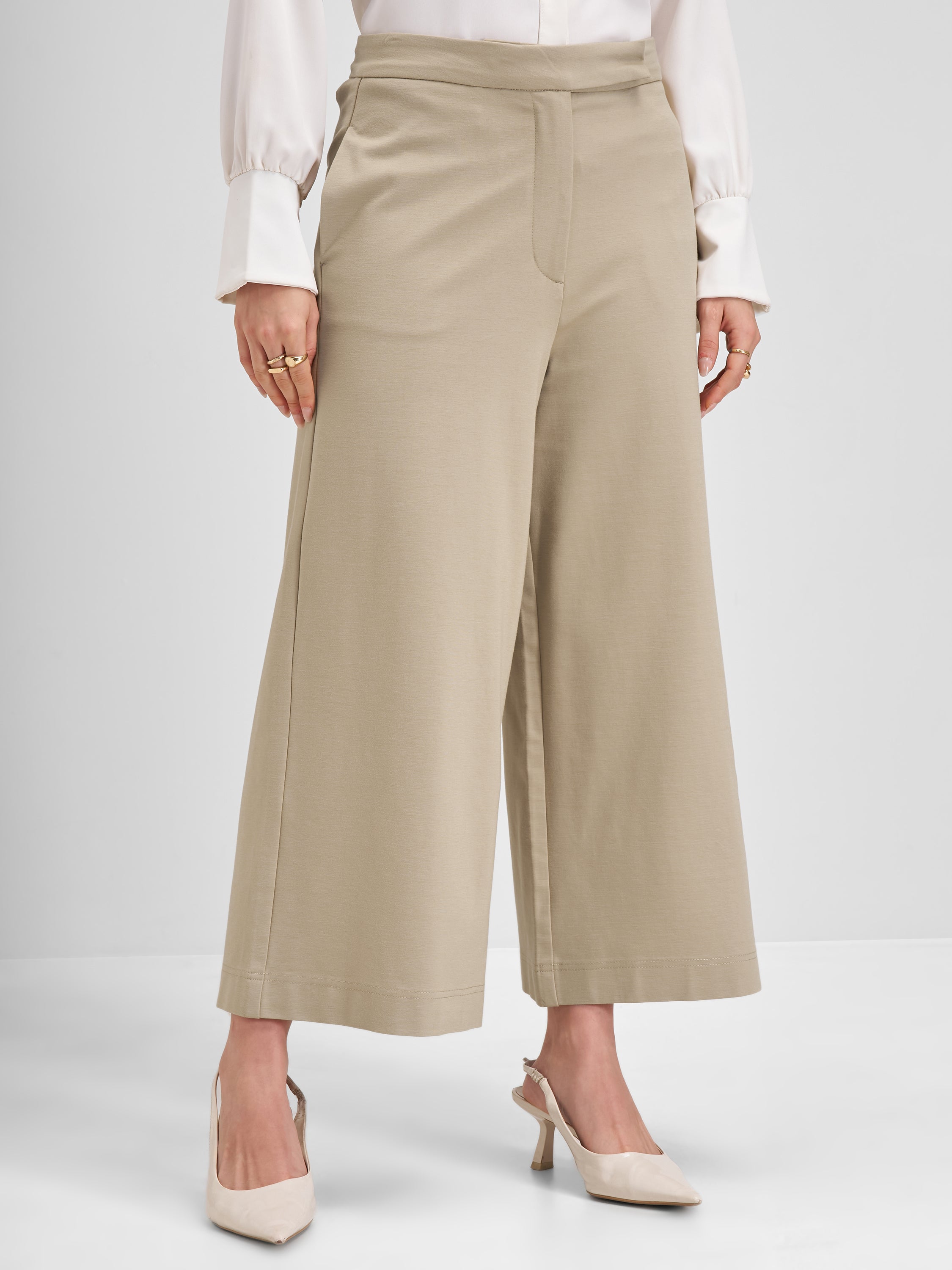 Tokyo Talkies Women Beige Solid Loose Fit Regular Trouser