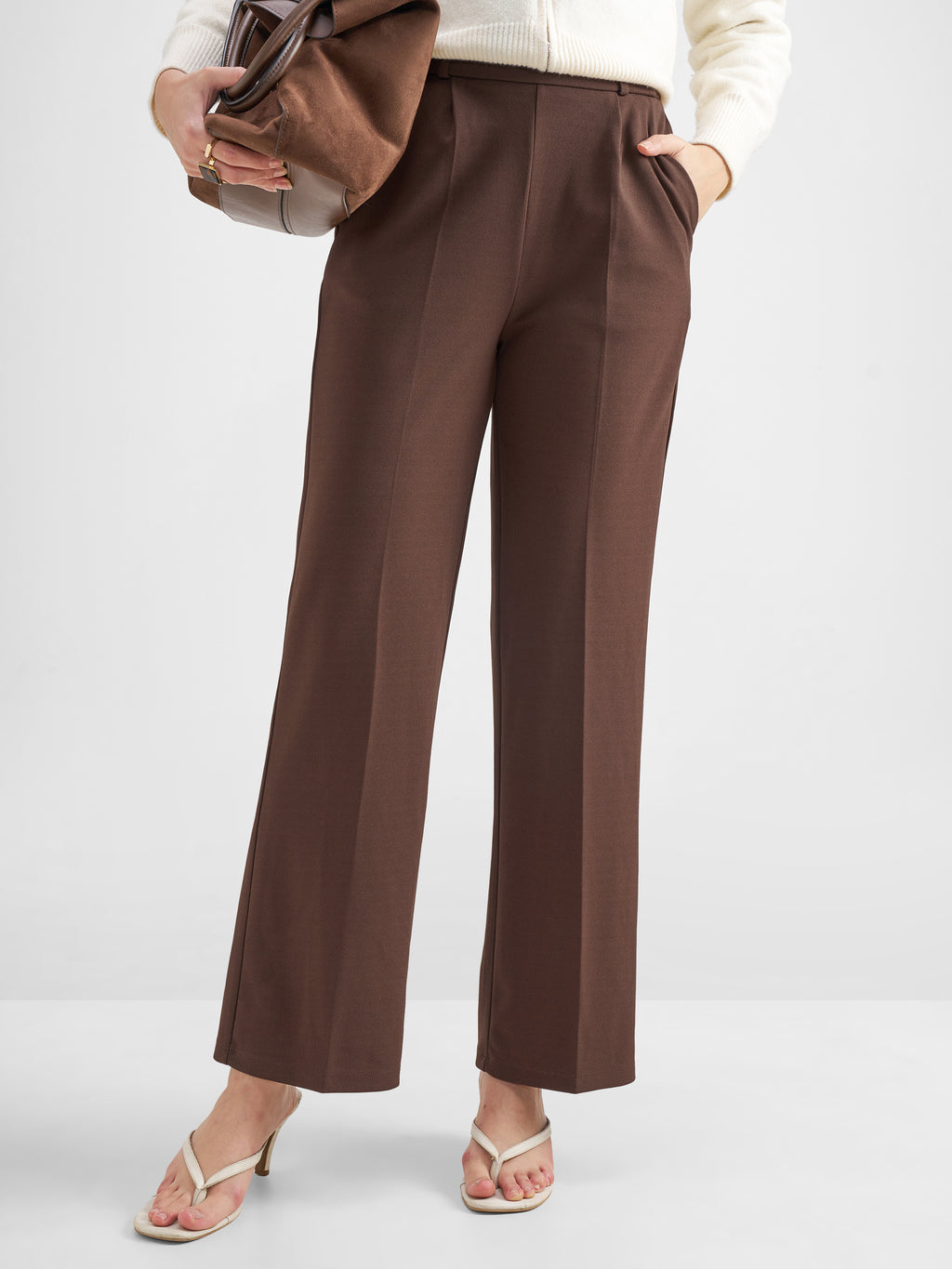 Tokyo Talkies Women Brown Solid Wide Leg Regular Trouser - Brown - Image 1