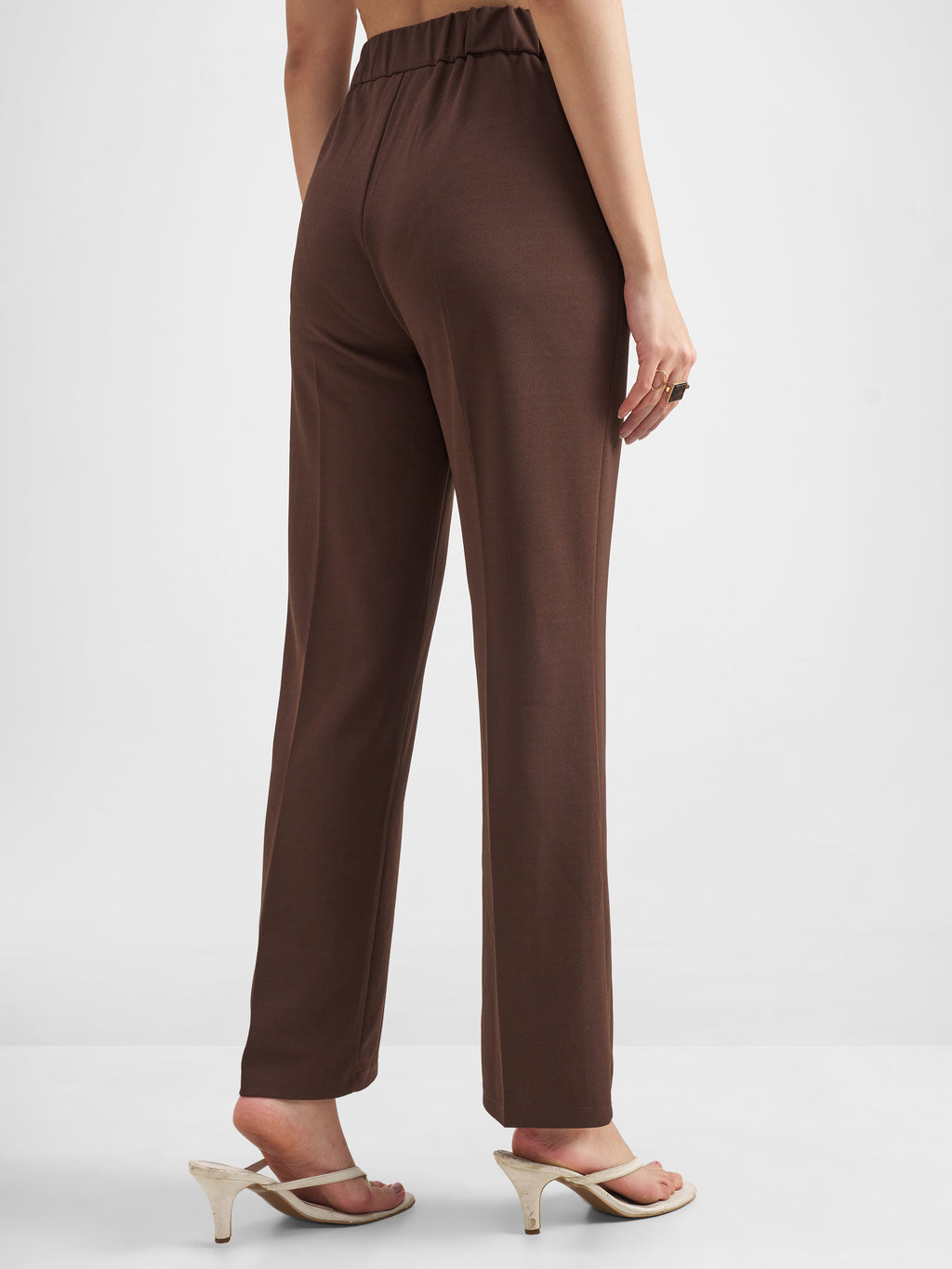 Tokyo Talkies Women Brown Solid Wide Leg Regular Trouser - Brown - Image 3
