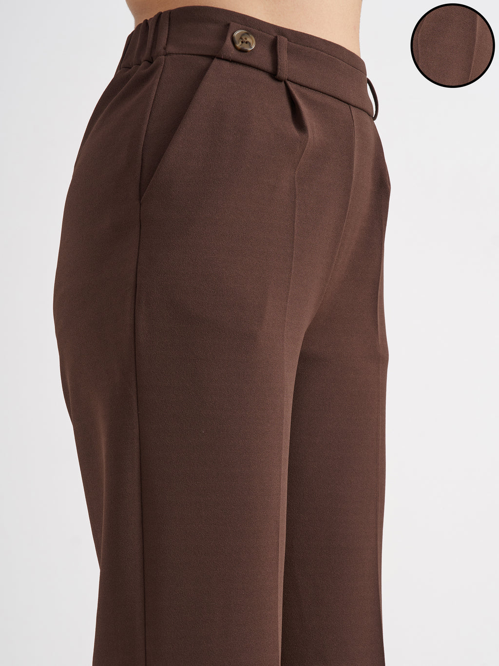 Tokyo Talkies Women Brown Solid Wide Leg Regular Trouser - Brown - Image 5