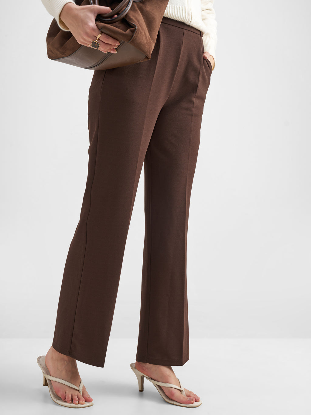 Tokyo Talkies Women Brown Solid Wide Leg Regular Trouser - Brown - Image 6