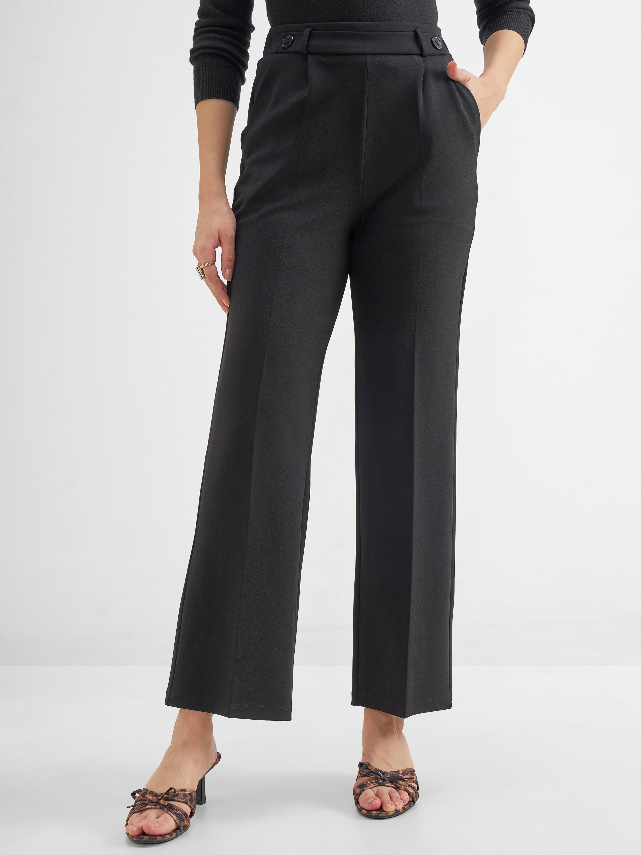 Tokyo Talkies Women Black Solid Straight Fit Regular Trouser - Black - Image 1
