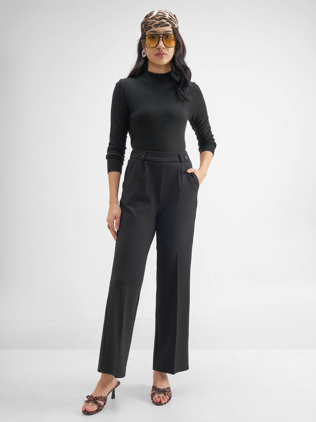 Tokyo Talkies Women Black Solid Straight Fit Regular Trouser - Black - Image 2