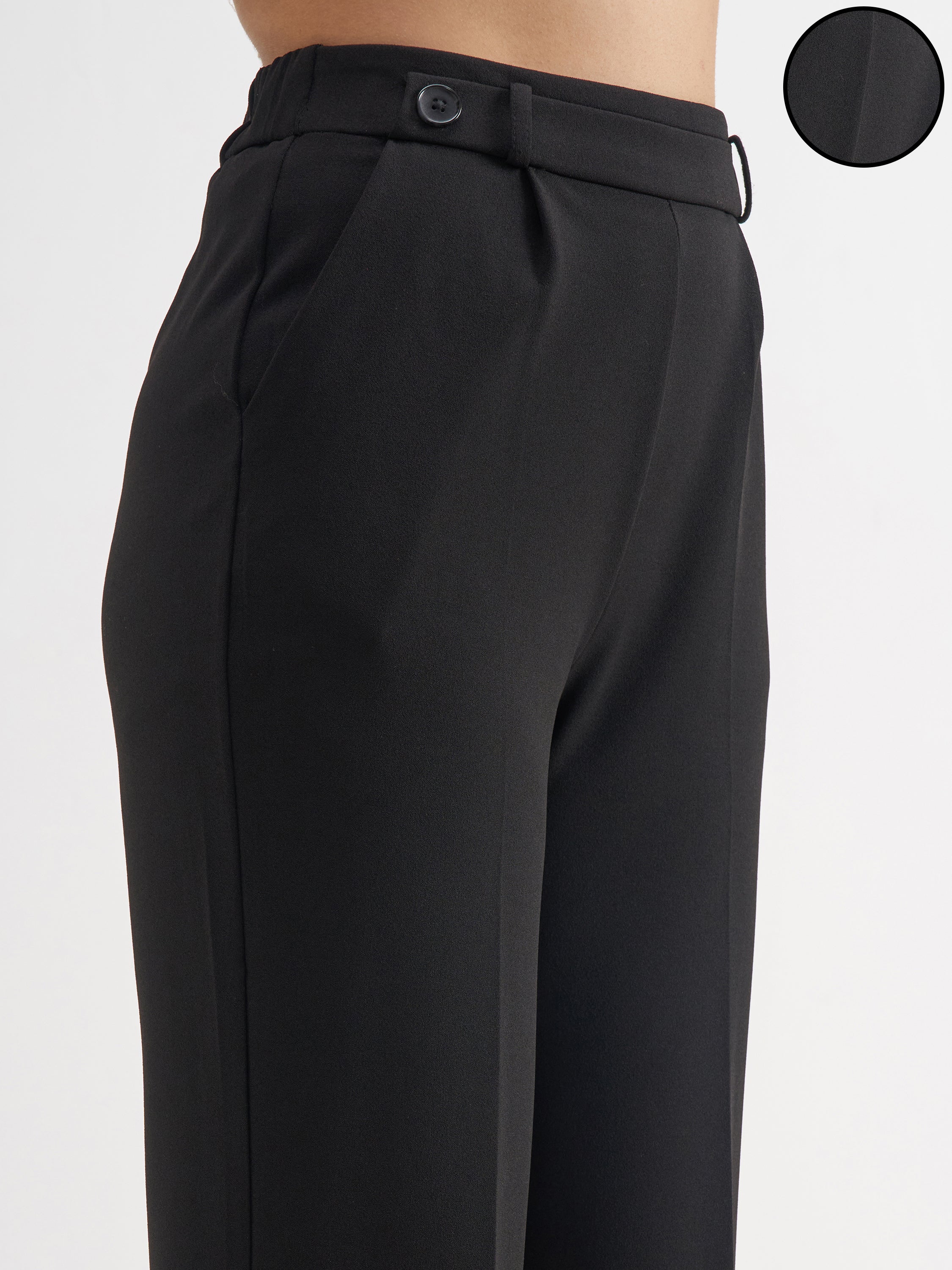 Tokyo Talkies Women Black Solid Straight Fit Regular Trouser - Black - Image 5