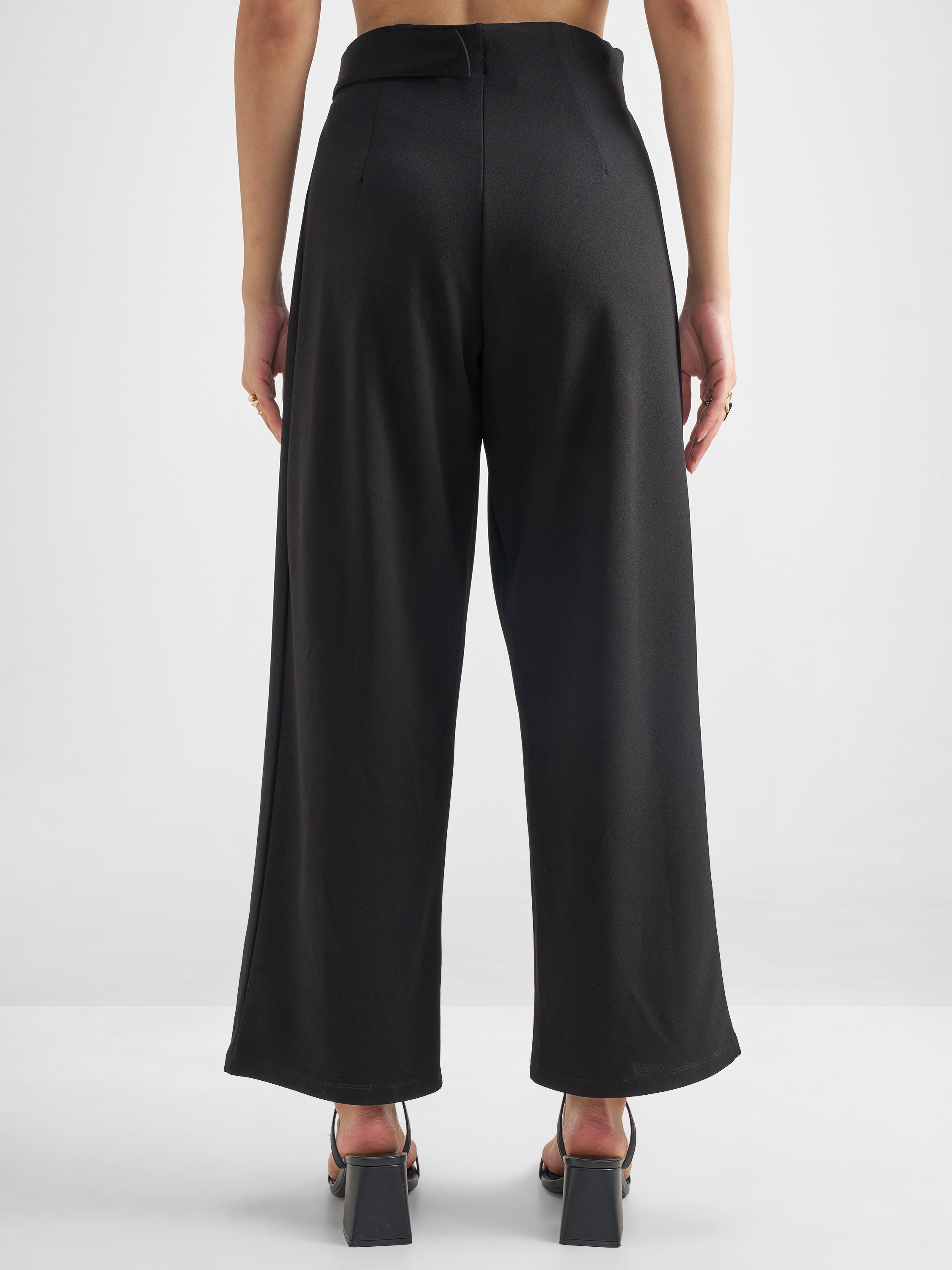 Tokyo Talkies Women Black Solid Wide Leg Regular Trouser - Black - Image 3