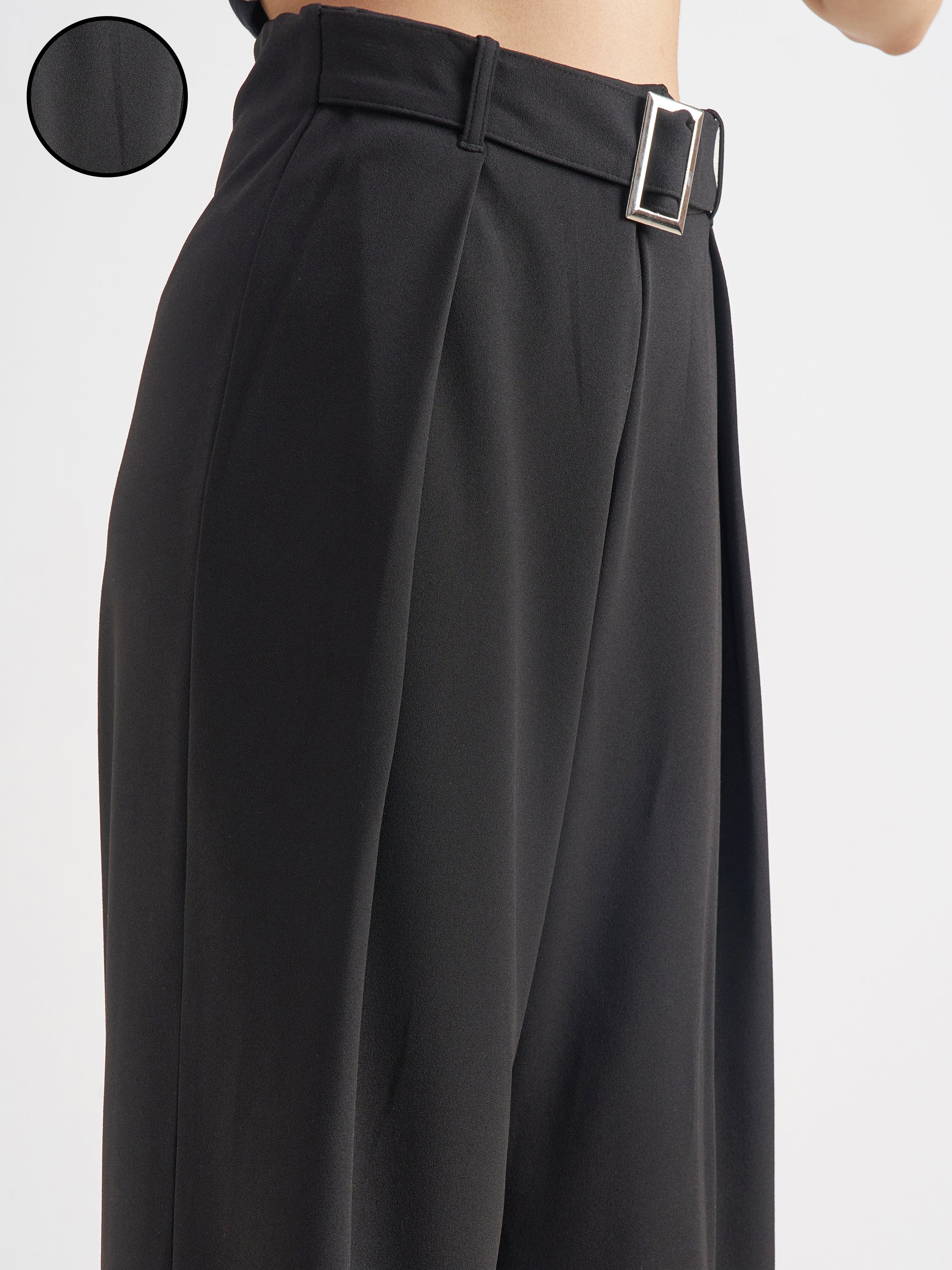 Tokyo Talkies Women Black Solid Wide Leg Regular Trouser - Black - Image 5