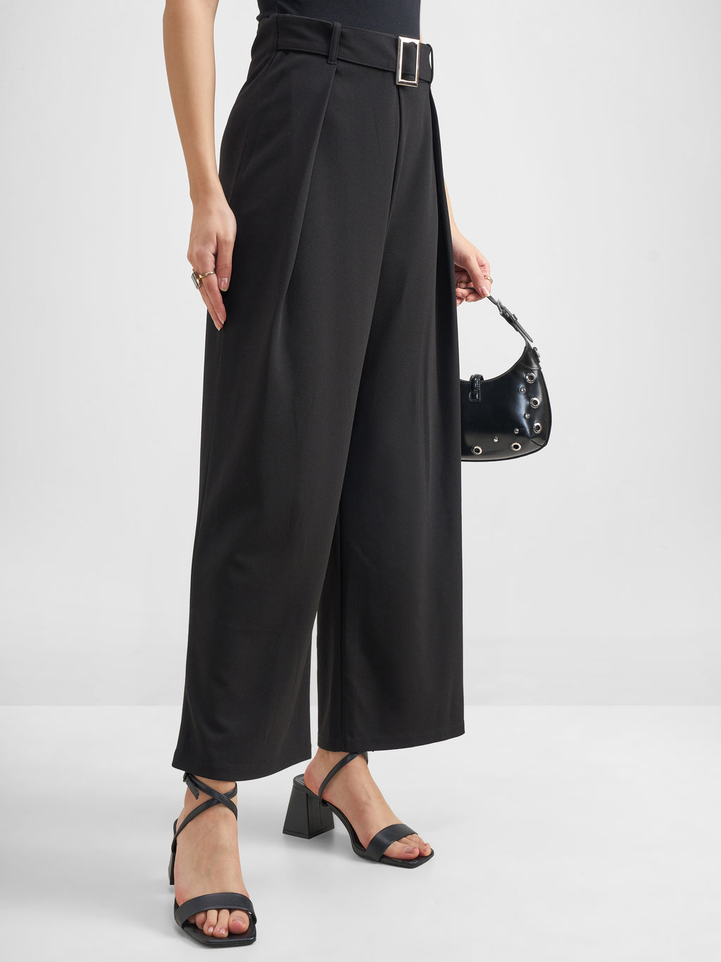 Tokyo Talkies Women Black Solid Wide Leg Regular Trouser - Black - Image 6