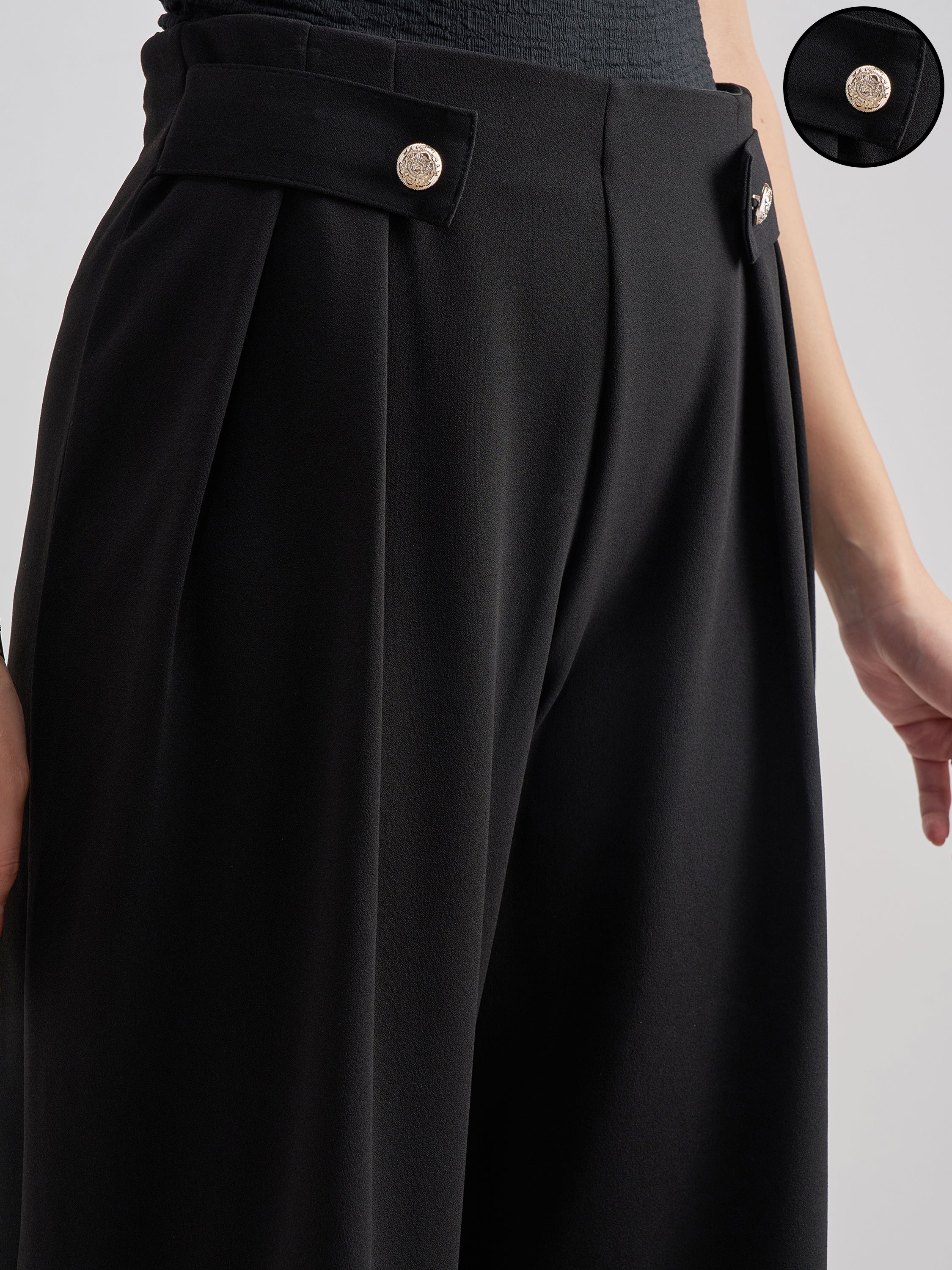 Tokyo Talkies Women Black Solid Wide Leg Regular Trouser - Black - Image 5