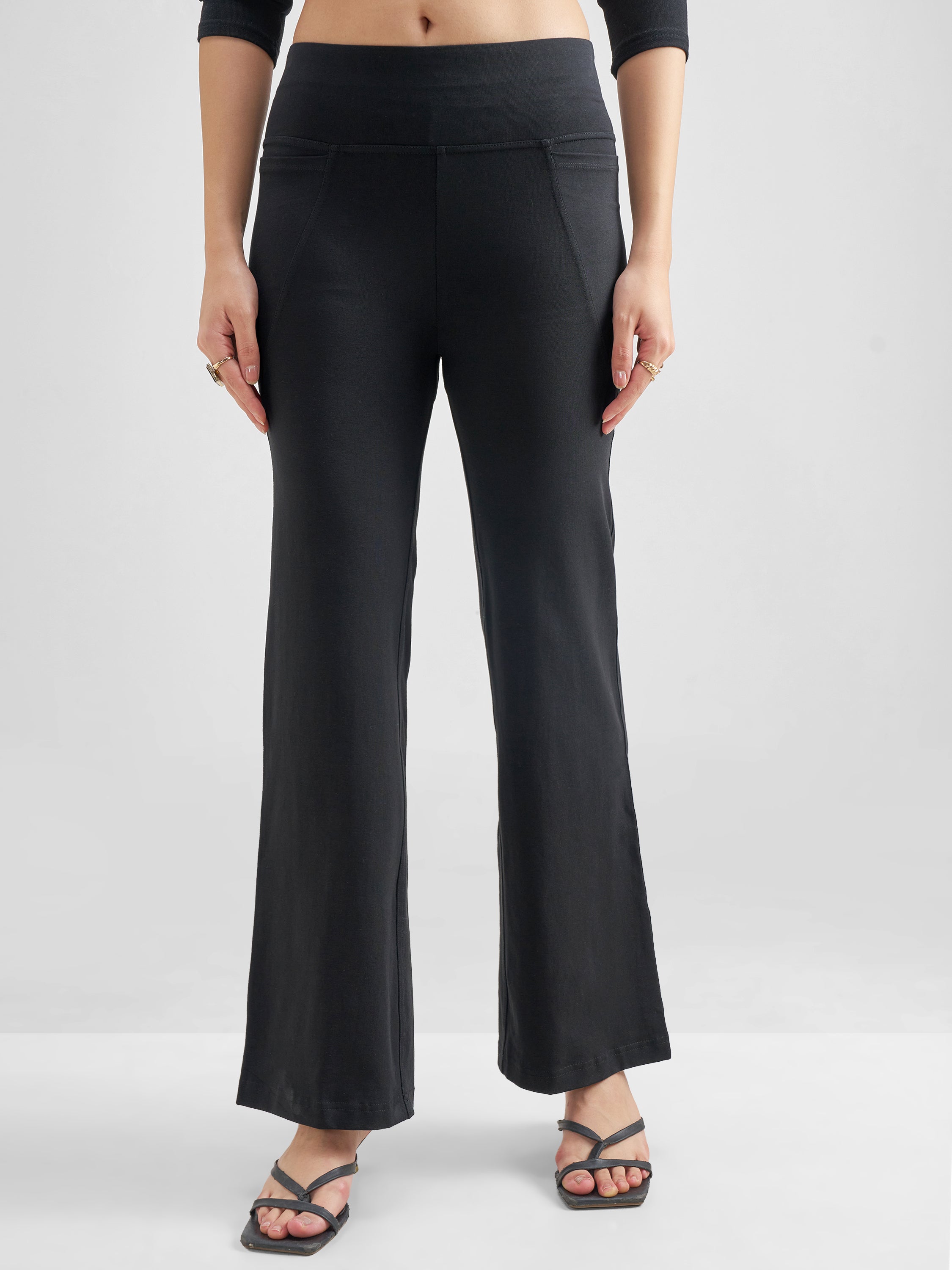 Tokyo Talkies Women Black Solid Bootcut Regular Trouser - Black - Image 1