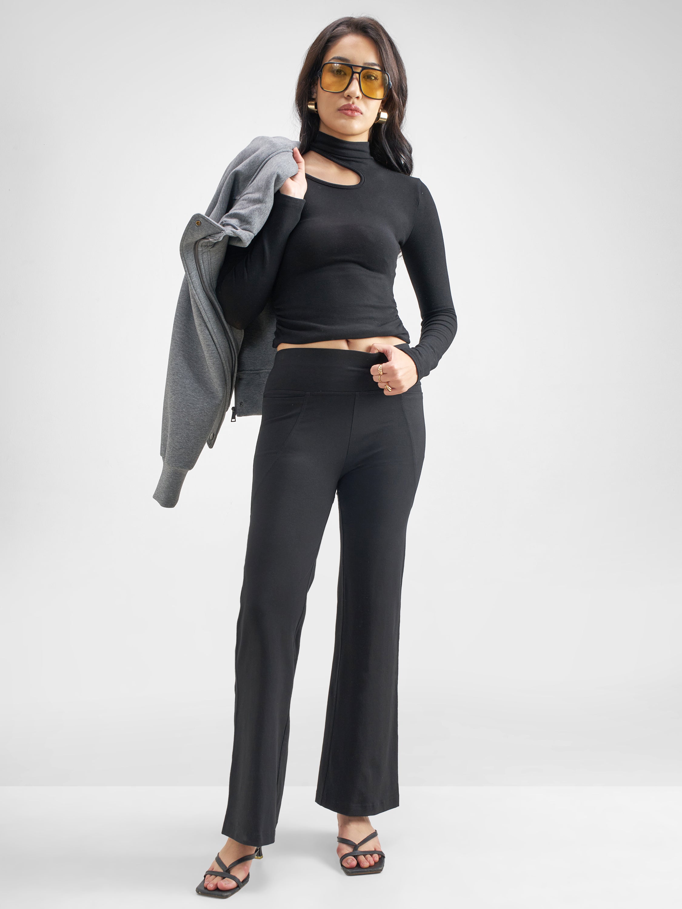 Tokyo Talkies Women Black Solid Bootcut Regular Trouser - Black - Image 2