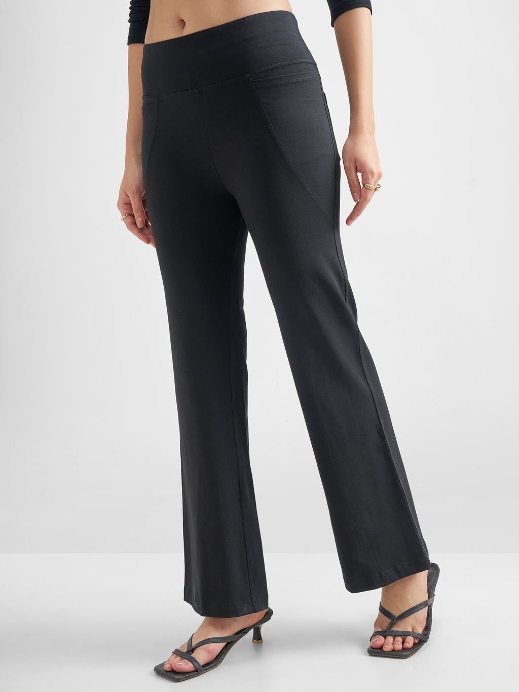 Tokyo Talkies Women Black Solid Bootcut Regular Trouser - Black - Image 4