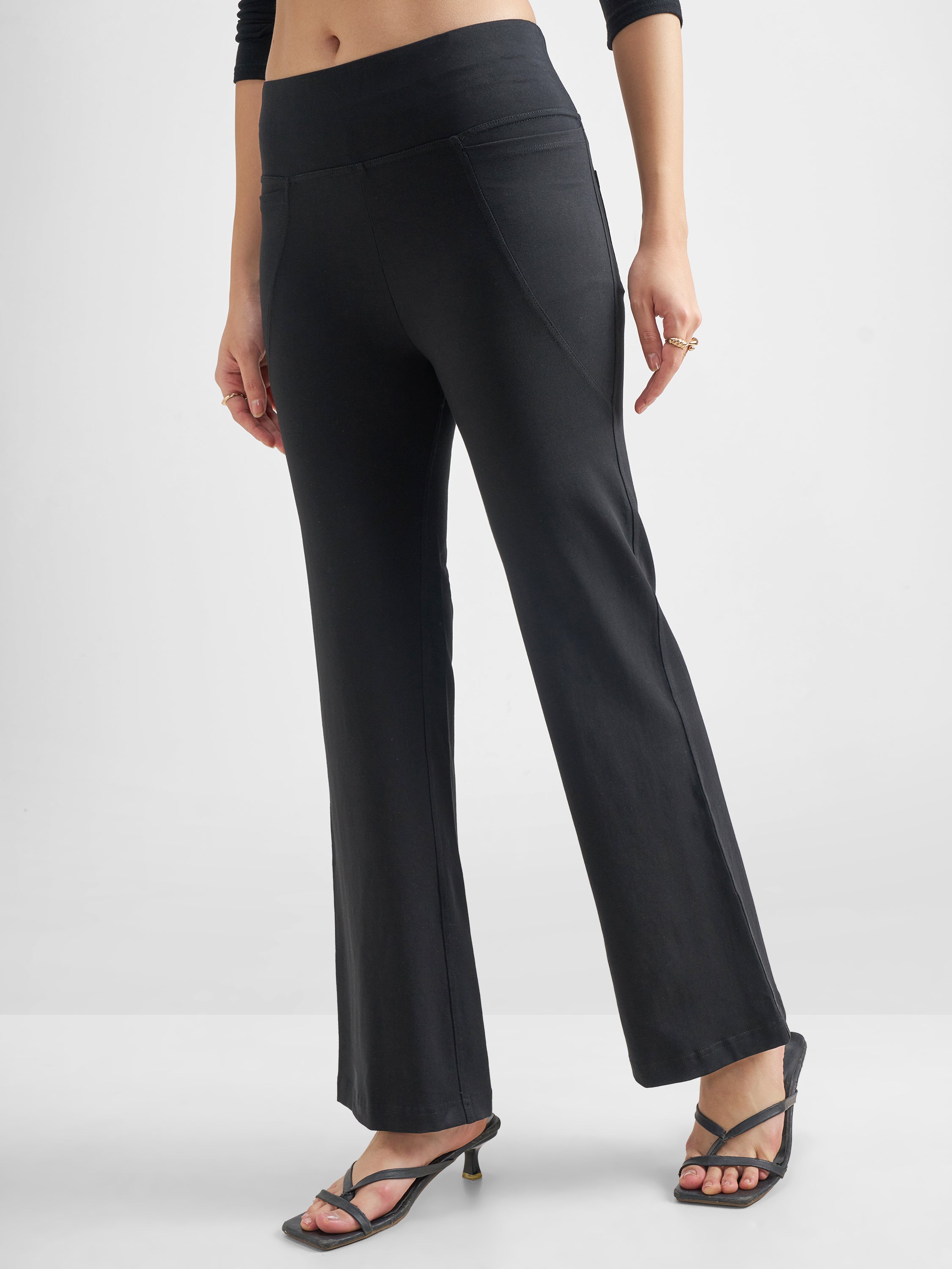 Tokyo Talkies Women Black Solid Bootcut Regular Trouser - Black - Image 4