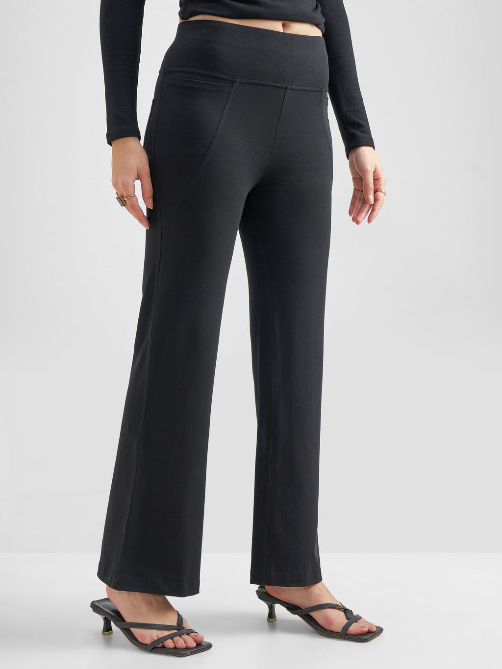 Tokyo Talkies Women Black Solid Bootcut Regular Trouser - Black - Image 6