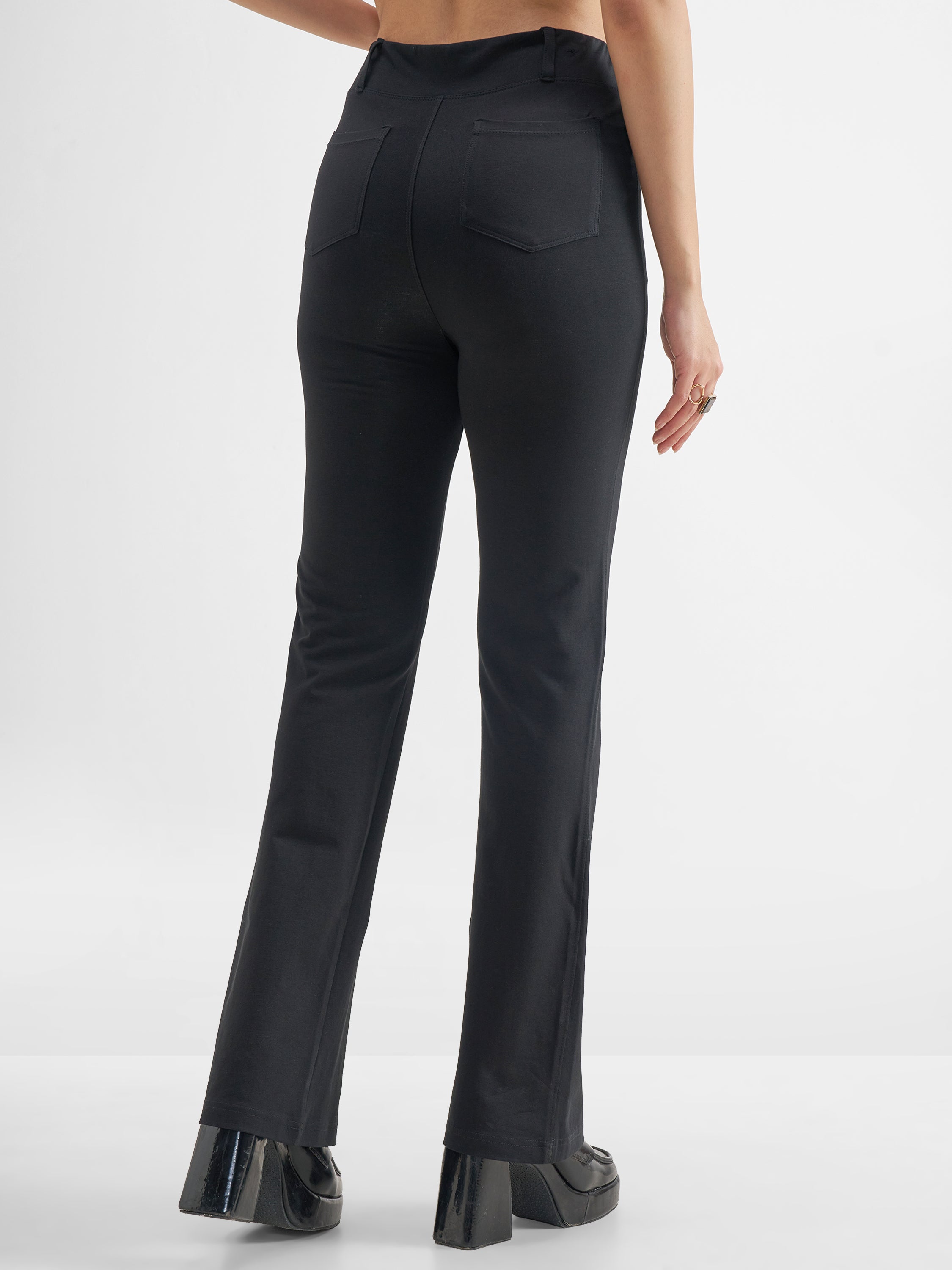 Tokyo Talkies Women Black Solid Bootcut Regular Trouser - Black - Image 3