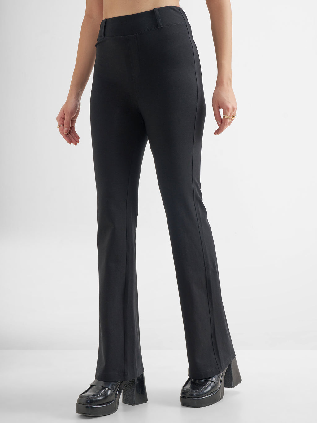 Tokyo Talkies Women Black Solid Bootcut Regular Trouser - Black - Image 4
